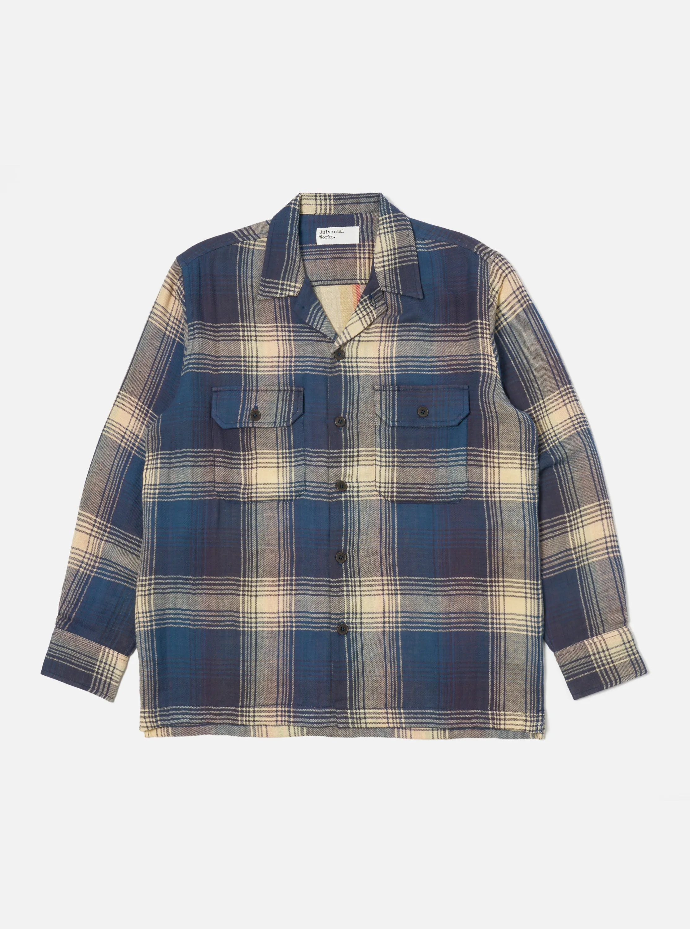Universal Works L/S Utility Shirt in Navy Double Faced Check sold by Universal Works