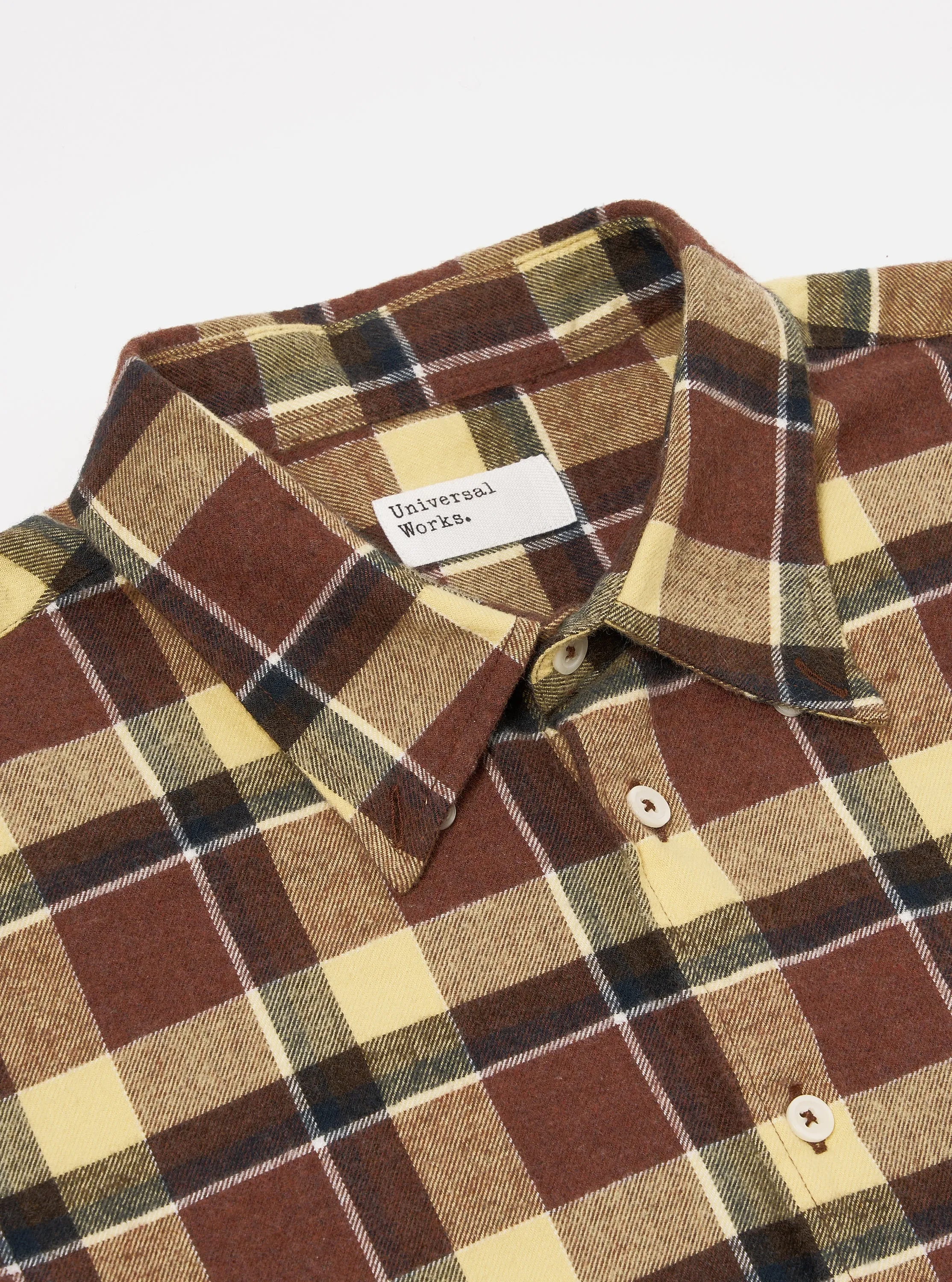 Universal Works Lazy Day Shirt in Yellow/Brown Brushed Twill Check sold by Universal Works product image thumbnail 3