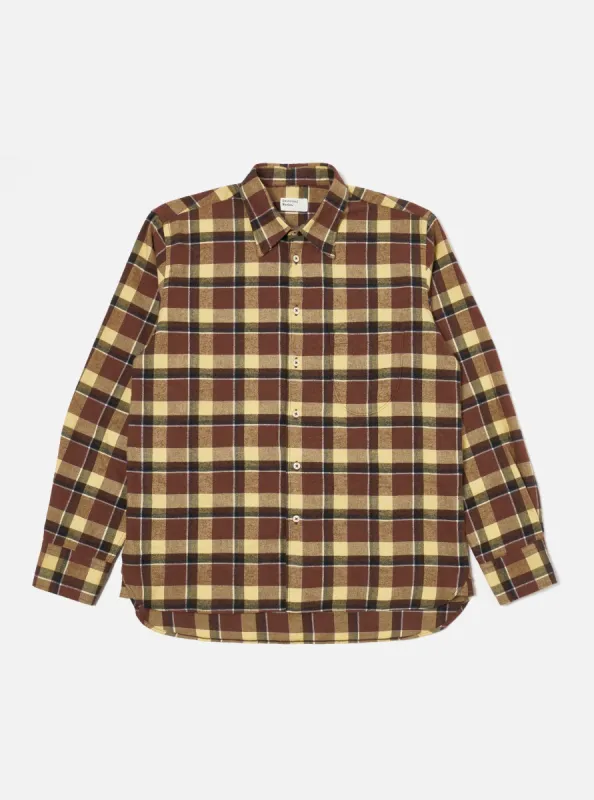 Universal Works Lazy Day Shirt in Yellow/Brown Brushed Twill Check made by Universal Works