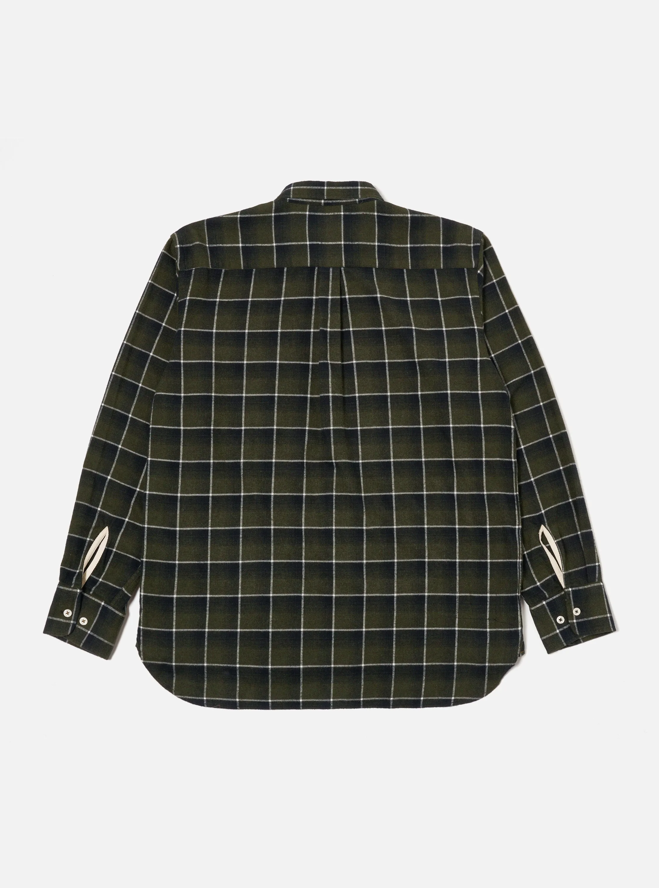 Universal Works Lazy Day Shirt in Olive Brushed Twill Check sold by Universal Works product image thumbnail 2