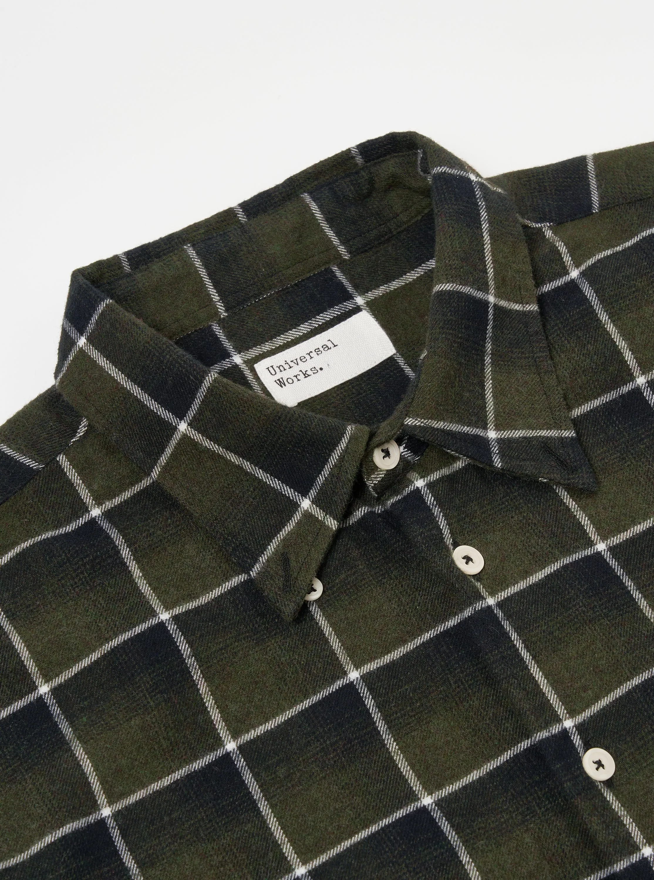 Universal Works Lazy Day Shirt in Olive Brushed Twill Check sold by Universal Works product image thumbnail 3