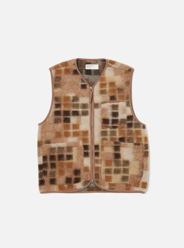 Universal Works Zip Gilet in Sand Mosaic Fleece sold by Universal Works