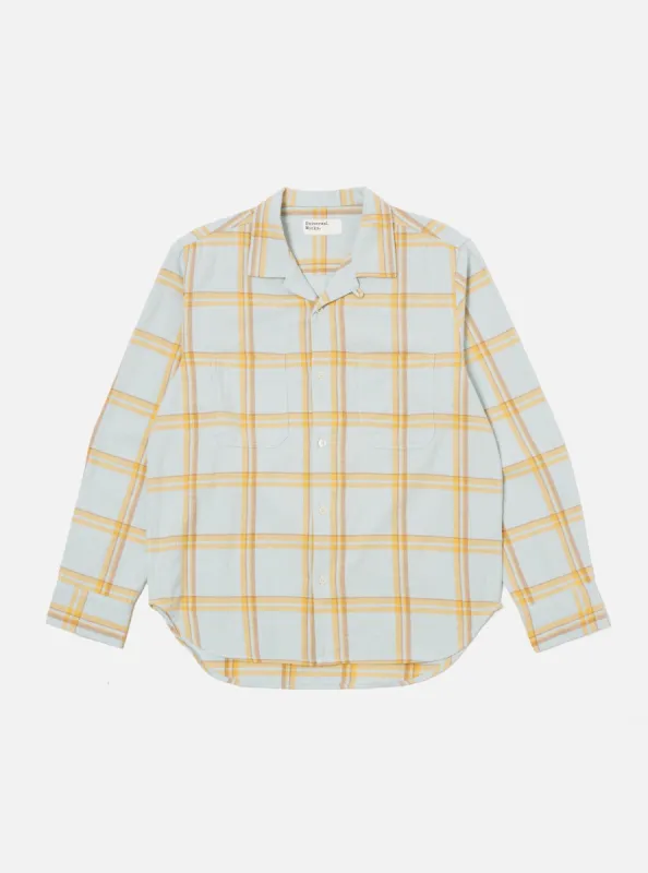 Universal Works Work Shirt in Blue Slub Twill Check sold by Universal Works