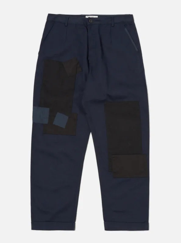 Universal Works Patched Super Chino in Navy Works Twill Mix sold by Universal Works