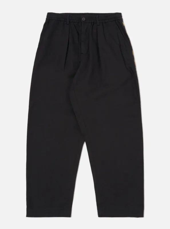 Universal Works Oxford Pant in Black Works Twill/Blanket Stripe sold by Universal Works