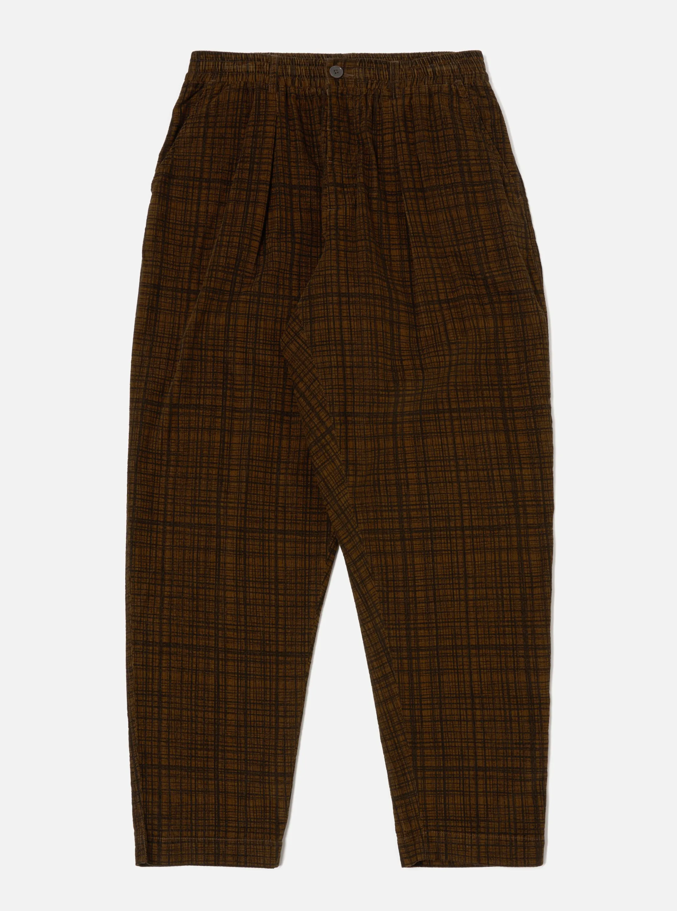 Brown Check Cord Seersucker Pleated Track Pant sold by Universal Works