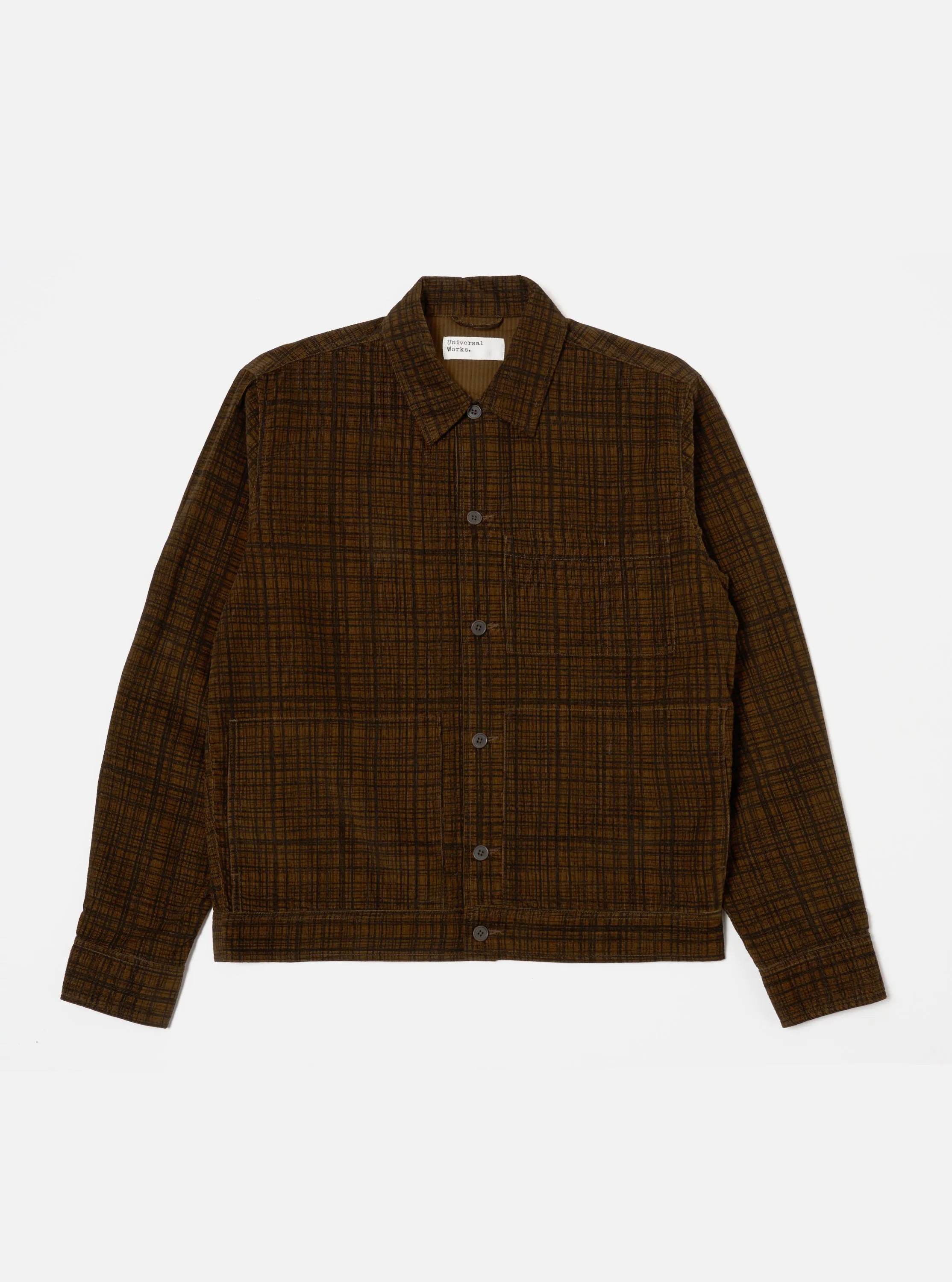 Universal Works Uniform Jacket in Brown Check Cord Seersucker sold by Universal Works