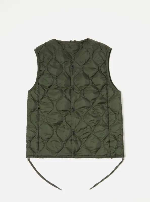 Taion by F/CE. Packable Down Vest in Olive Nylon Ripstop/Duck Down sold by Universal Works
