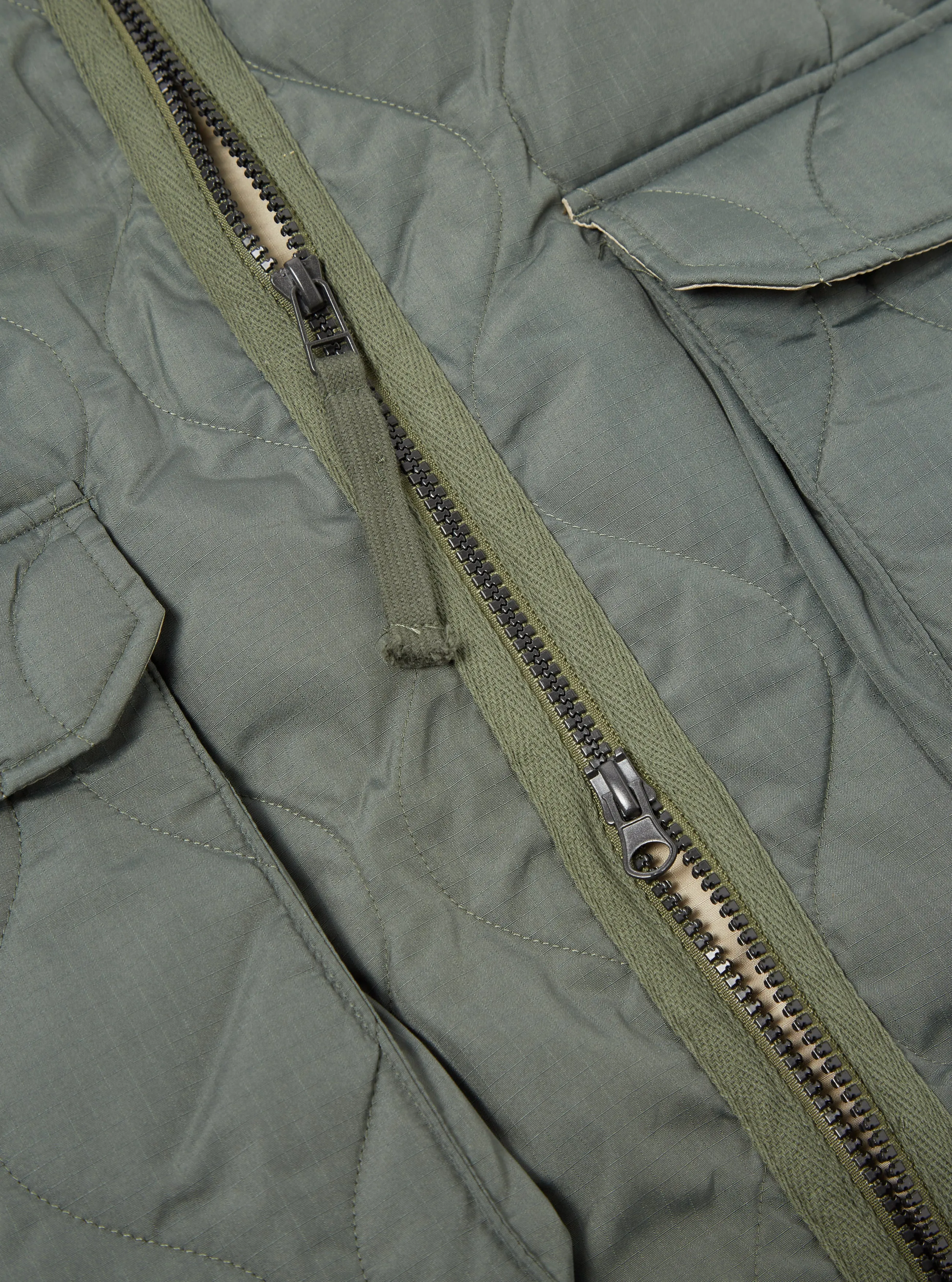 Taion Long Military V-Neck Zip Down Coat in Olive Ripstop sold by Universal Works product image thumbnail 4