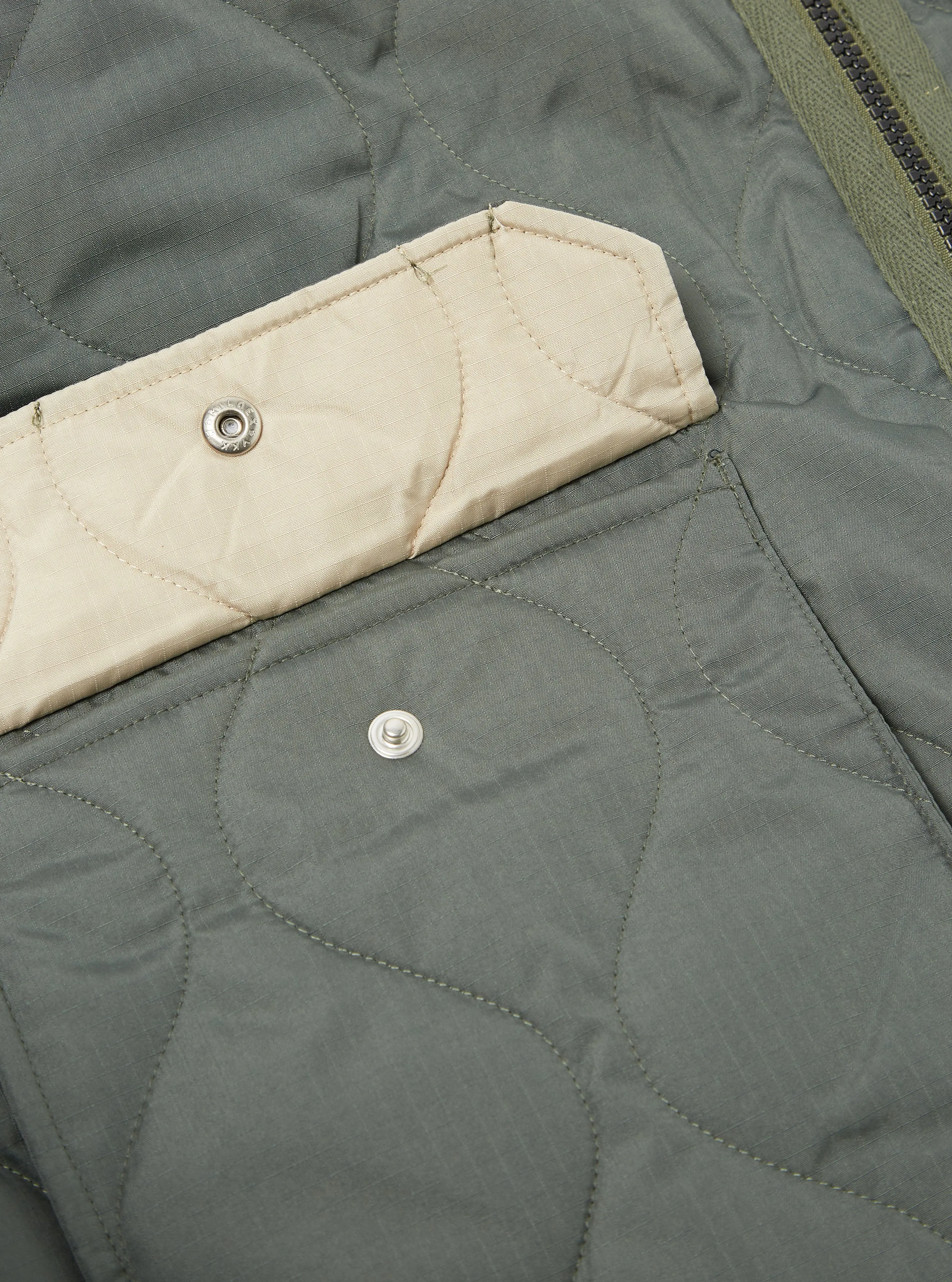 Taion Long Military V-Neck Zip Down Coat in Olive Ripstop sold by Universal Works product image thumbnail 5