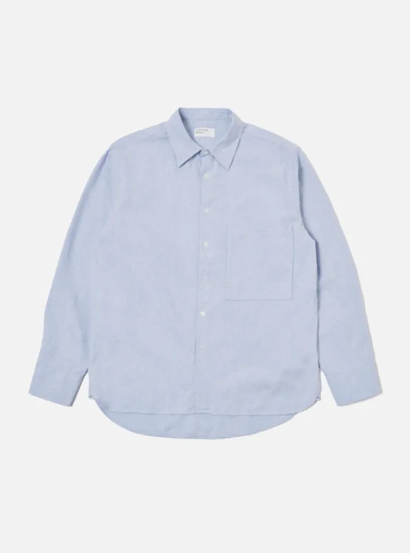 Universal Works Square Pocket Shirt in Blue Brushed Flannel sold by Universal Works