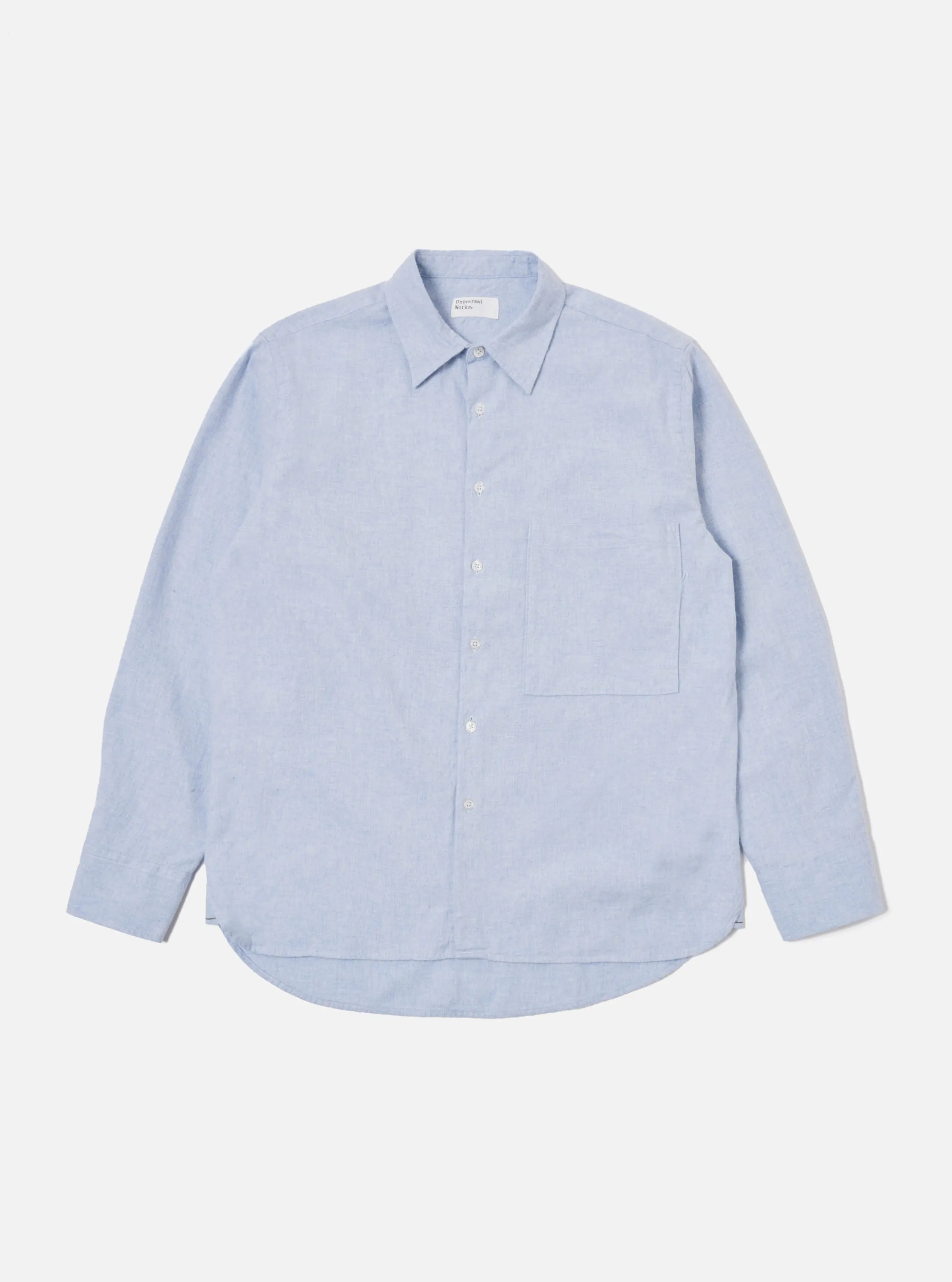 Universal Works Square Pocket Shirt in Blue Brushed Flannel sold by Universal Works