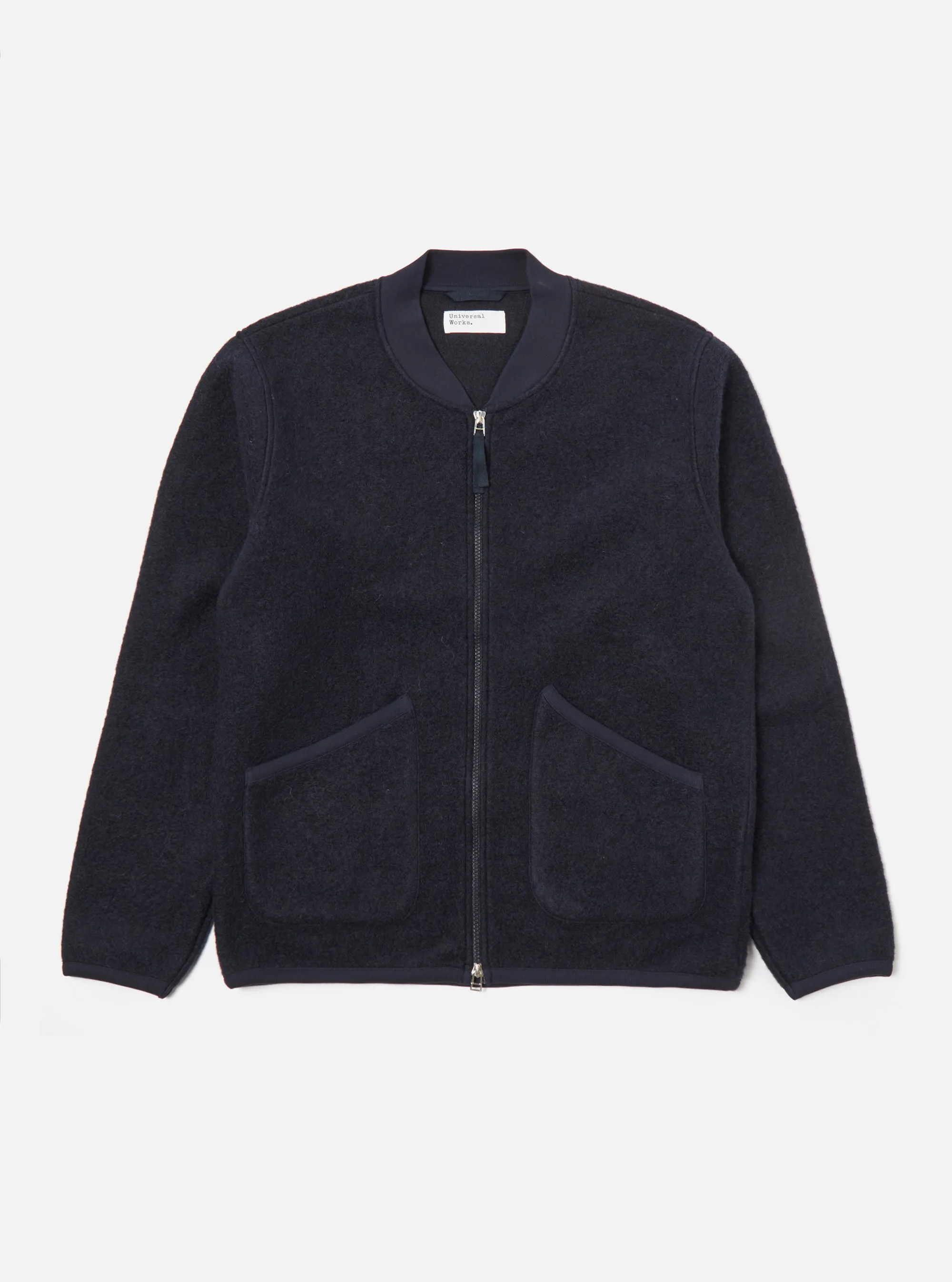Universal Works Zip Bomber in Navy Wool Fleece sold by Universal Works