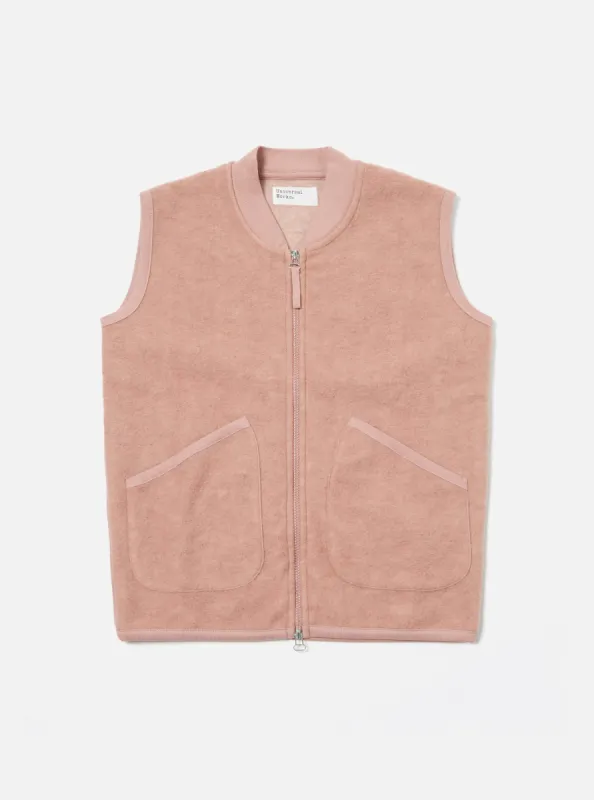 Universal Works Zip Waistcoat in Pink Wool Fleece sold by Universal Works