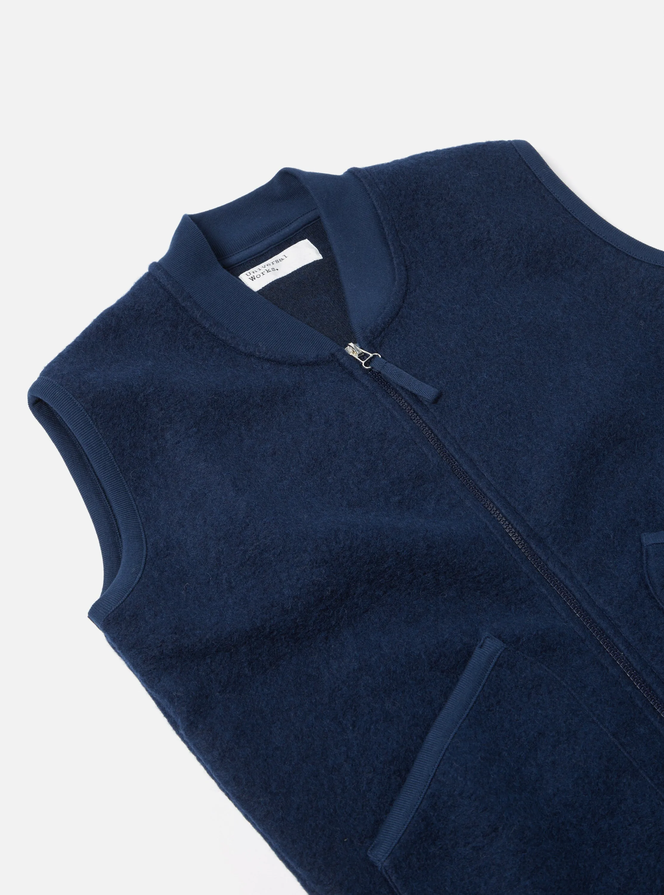 Universal Works Zip Waistcoat in Indigo Wool Fleece sold by Universal Works product image thumbnail 5