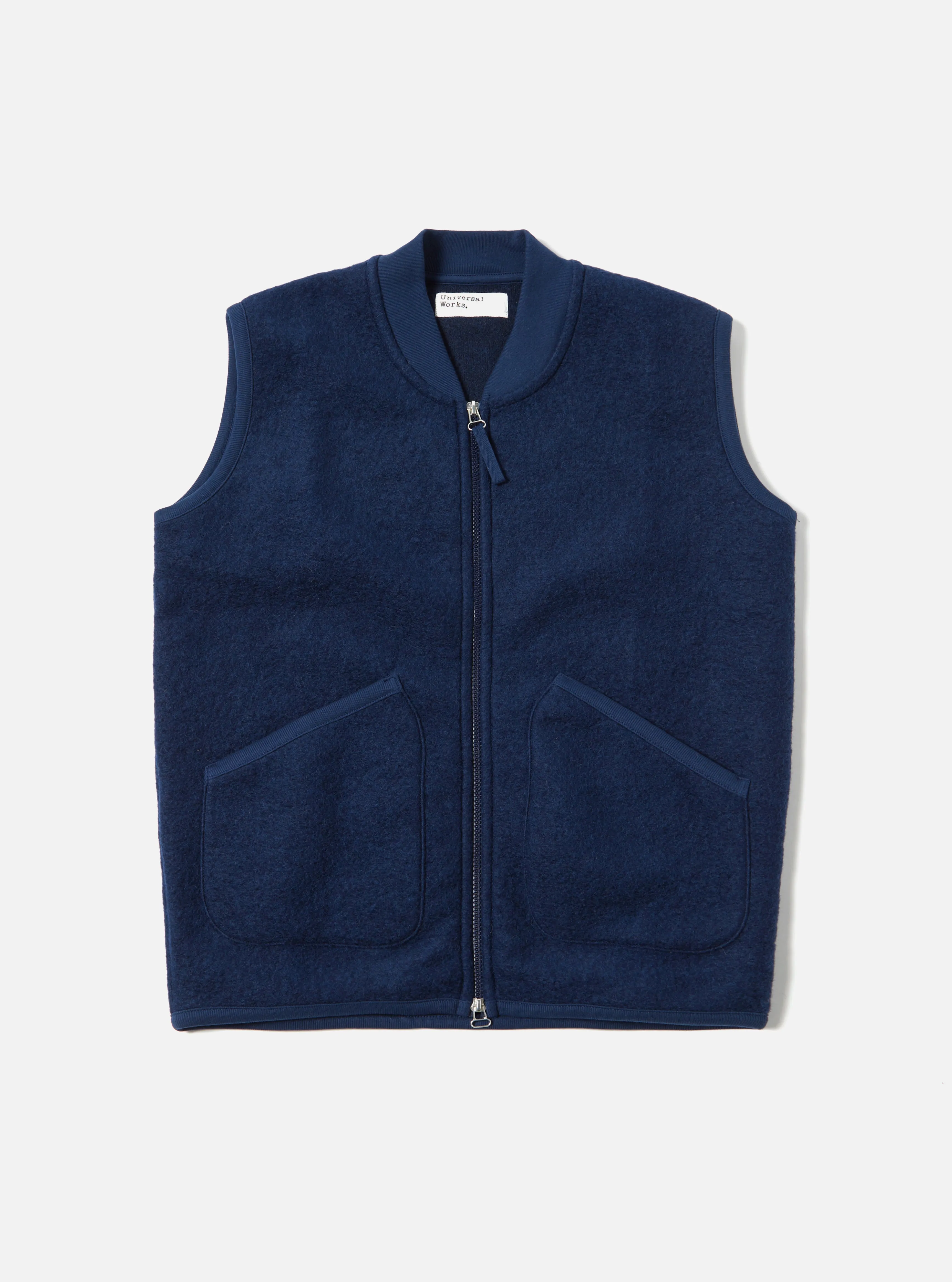 Universal Works Zip Waistcoat in Indigo Wool Fleece sold by Universal Works product image thumbnail 3