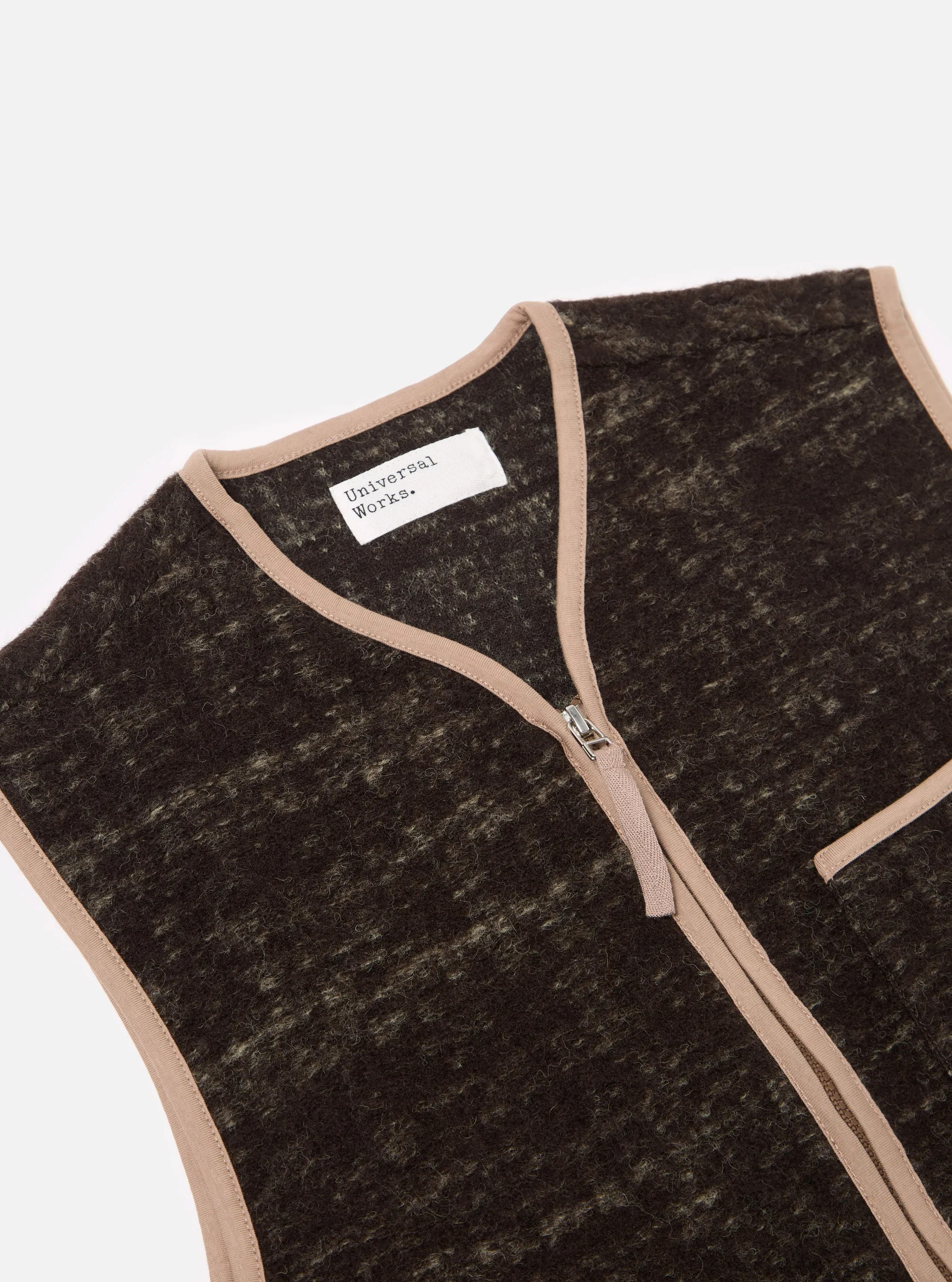 Universal Works Zip Gilet in Brown Marble Fleece sold by Universal Works product image thumbnail 3