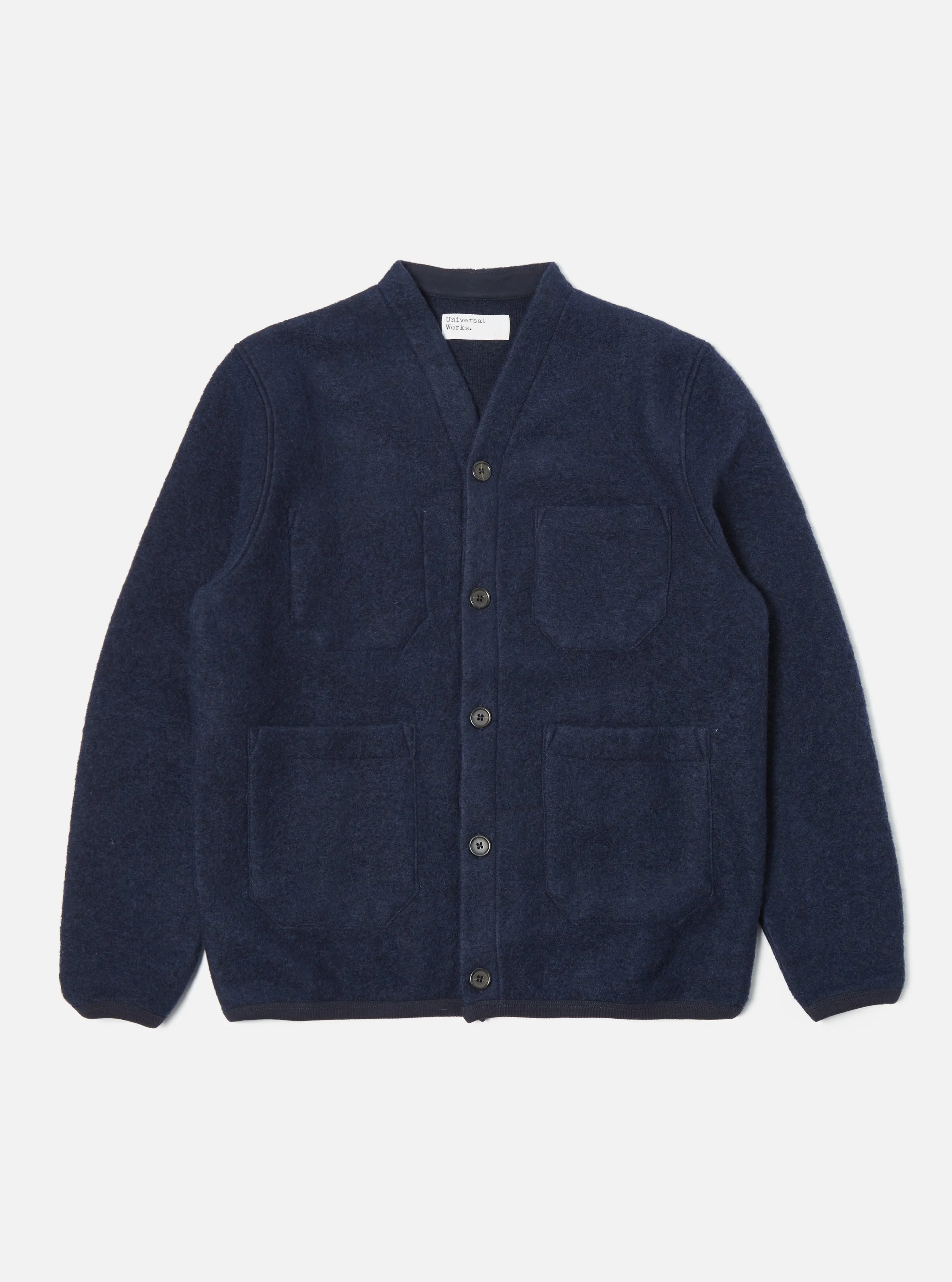 Universal Works Cardigan in Navy Wool Fleece sold by Universal Works