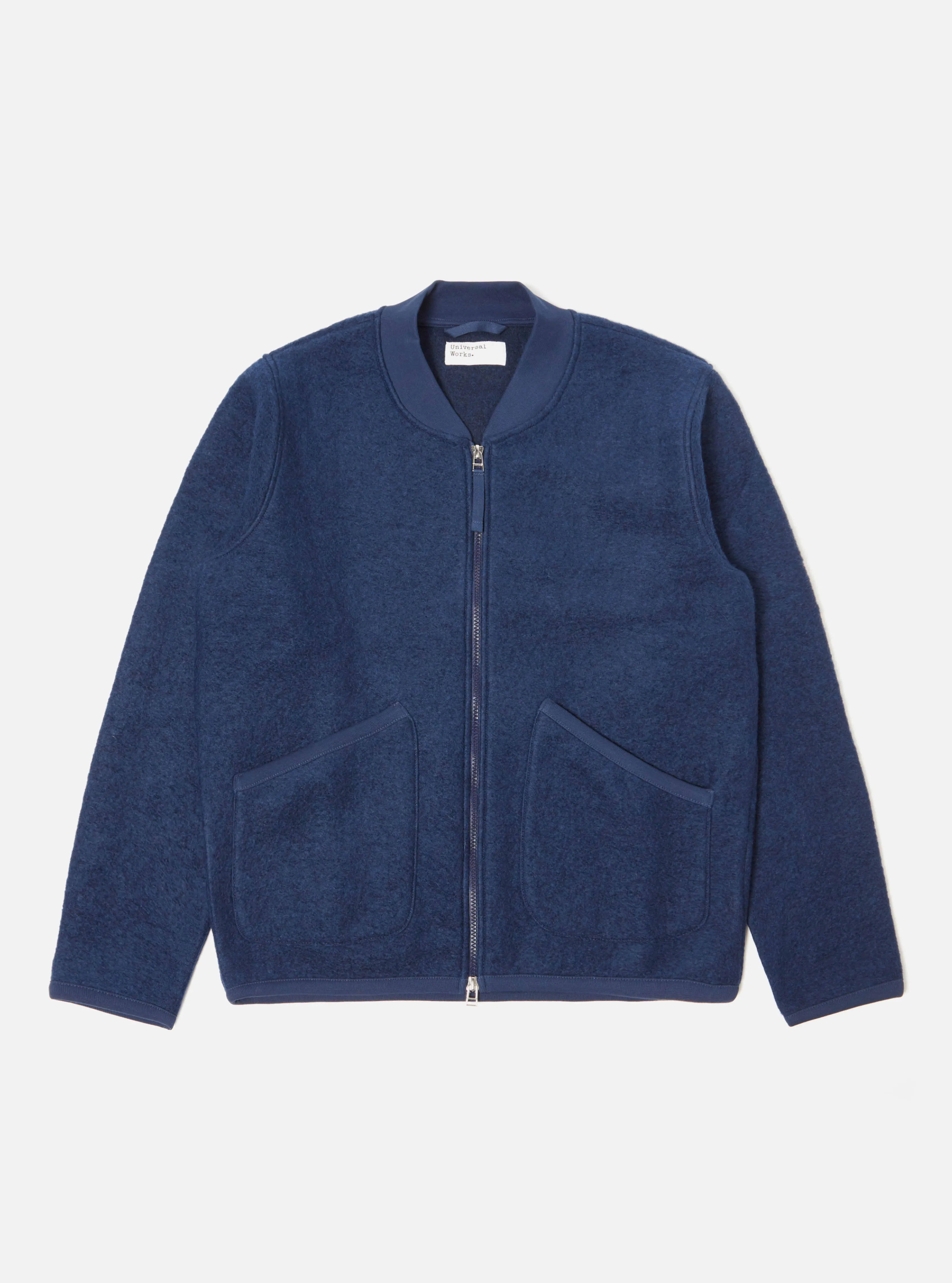 Universal Works Zip Bomber in Indigo Wool Fleece sold by Universal Works