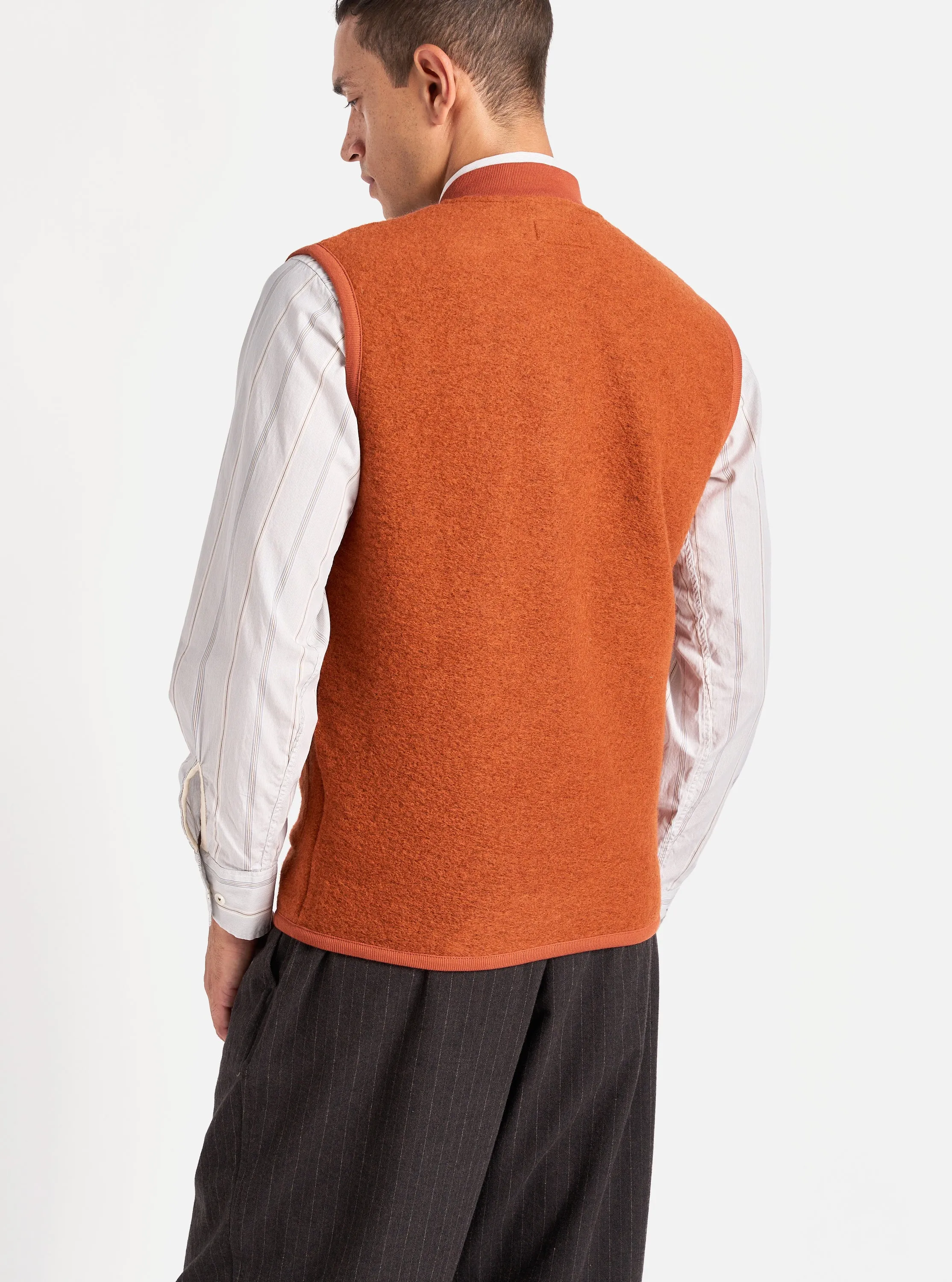 Universal Works Zip Waistcoat in Orange Wool Fleece sold by Universal Works product image thumbnail 2