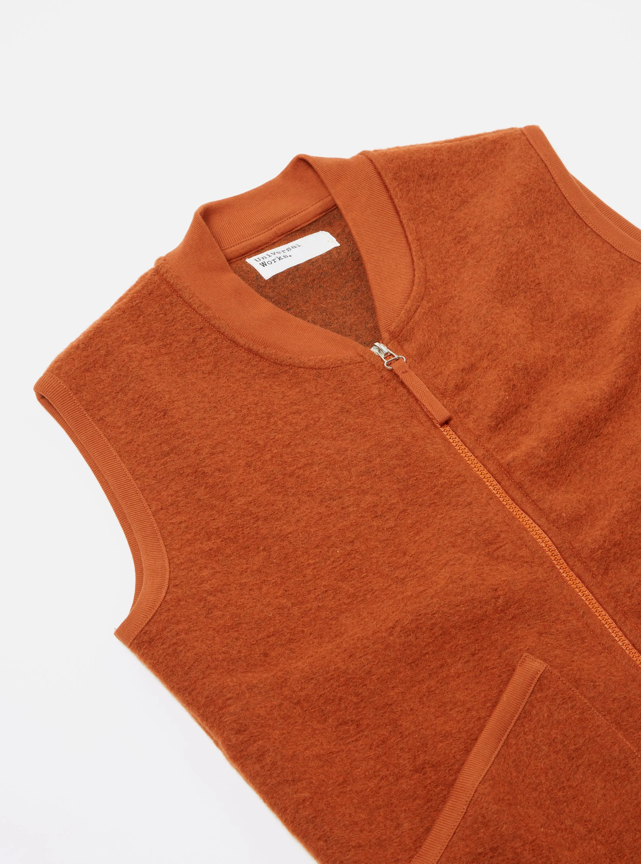 Universal Works Zip Waistcoat in Orange Wool Fleece sold by Universal Works product image thumbnail 5