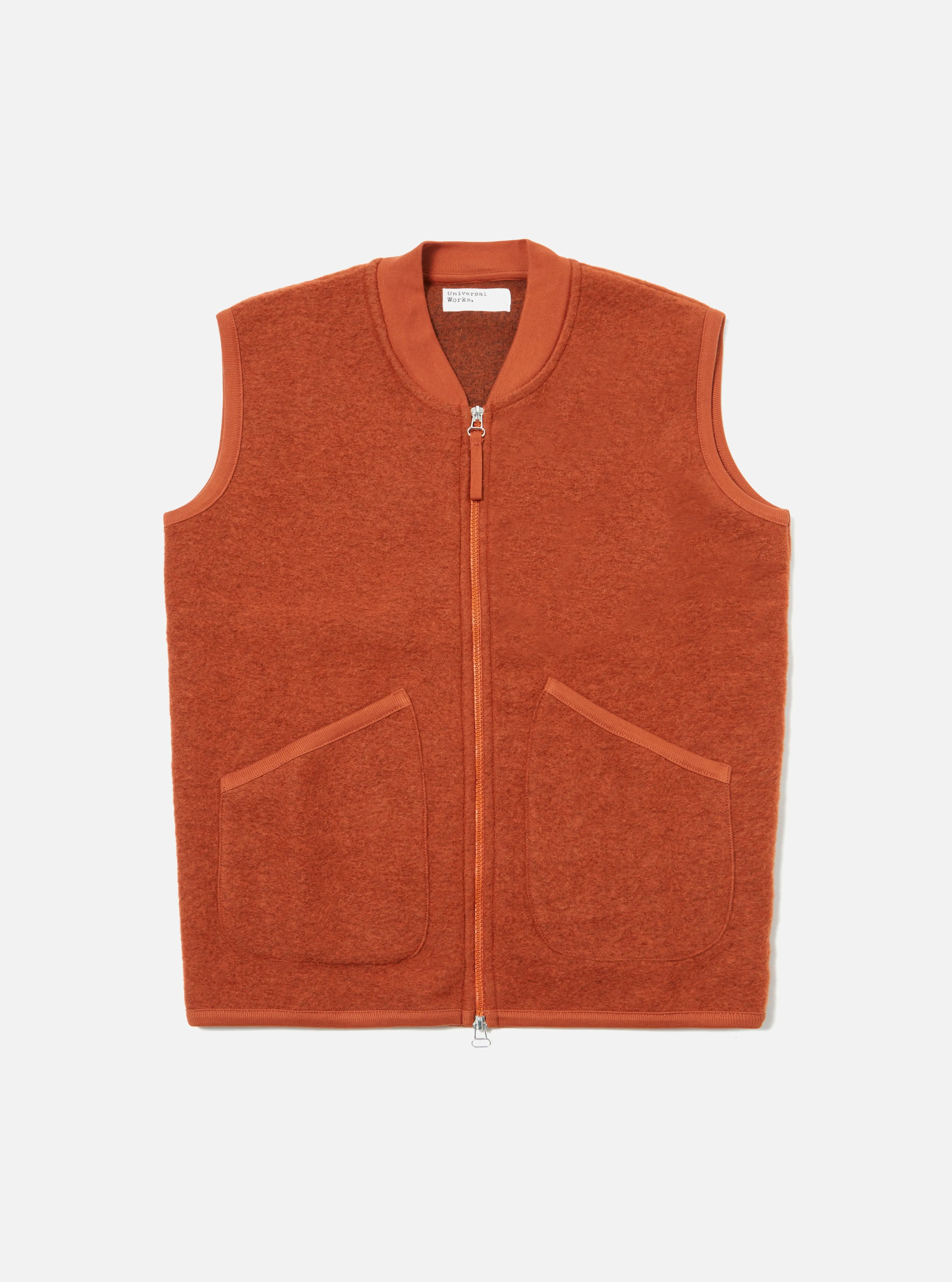 Universal Works Zip Waistcoat in Orange Wool Fleece sold by Universal Works product image thumbnail 3