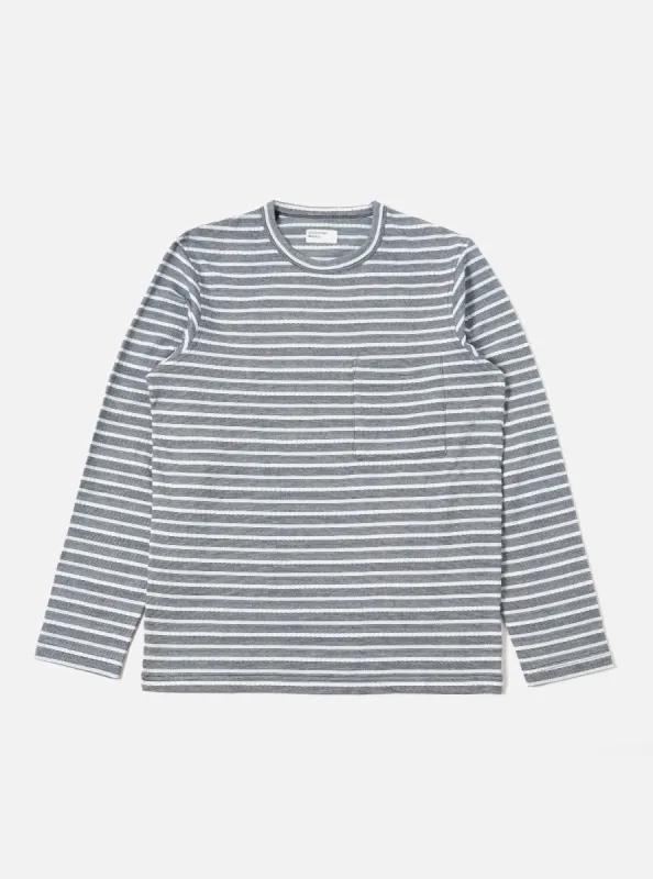 Universal Works L/S Pocket Tee in Indigo Textured Knit Stripe sold by Universal Works