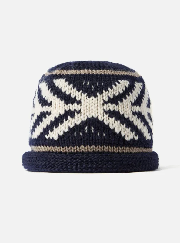 cableami® Watch Cap in Navy Wool Jacquard sold by Universal Works