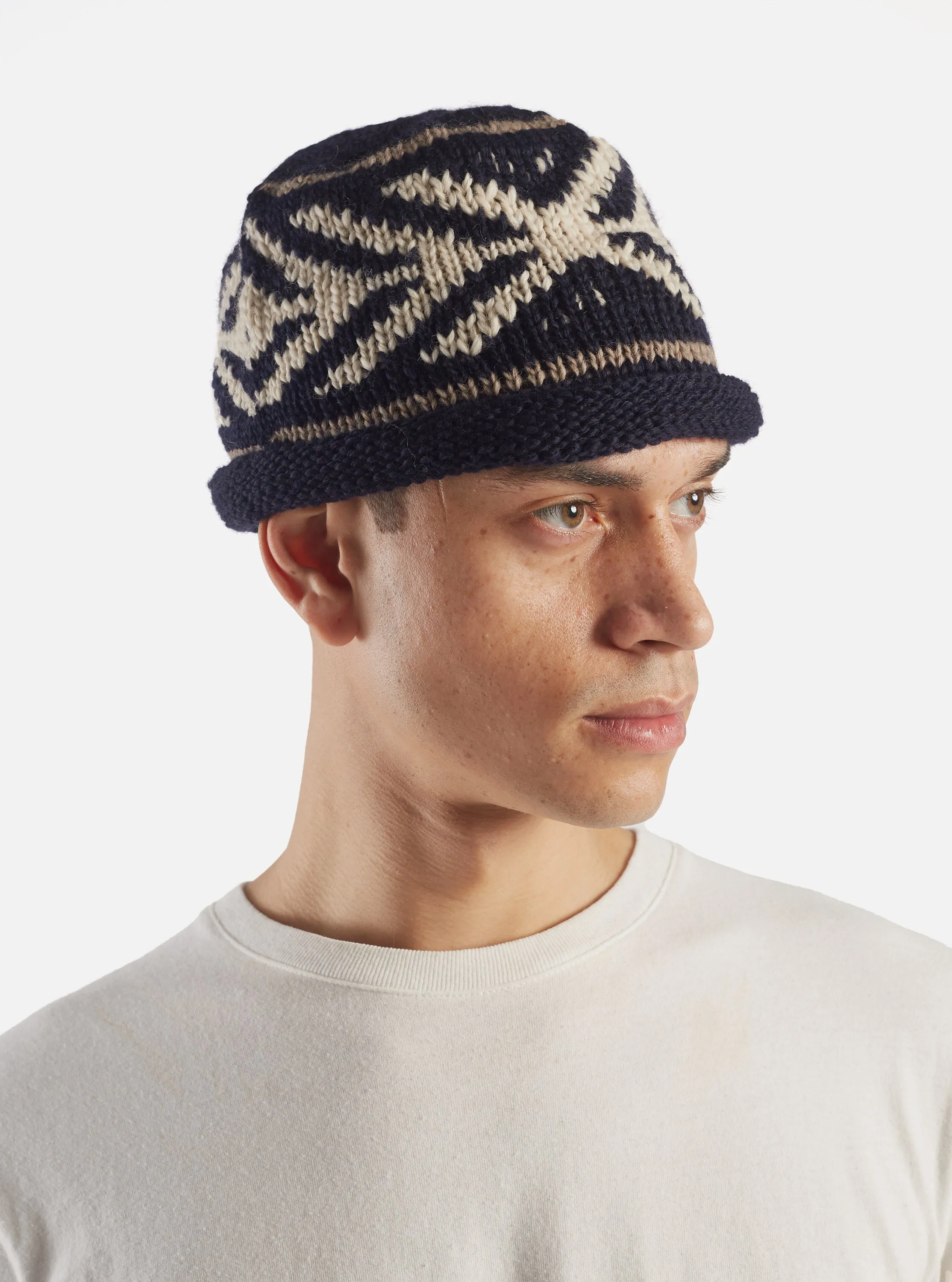 cableami® Watch Cap in Navy Wool Jacquard sold by Universal Works product image thumbnail 3