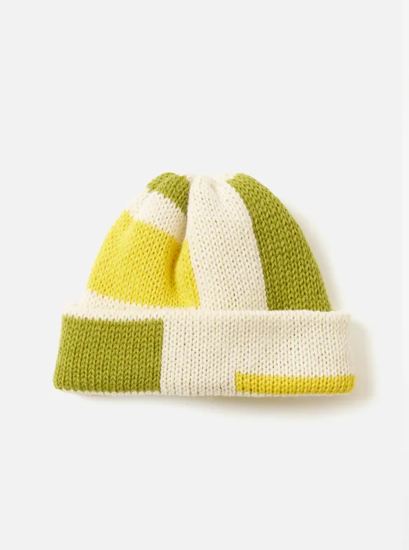Ecru/Olive/Yellow British Wool Short Watch Cap sold by Universal Works