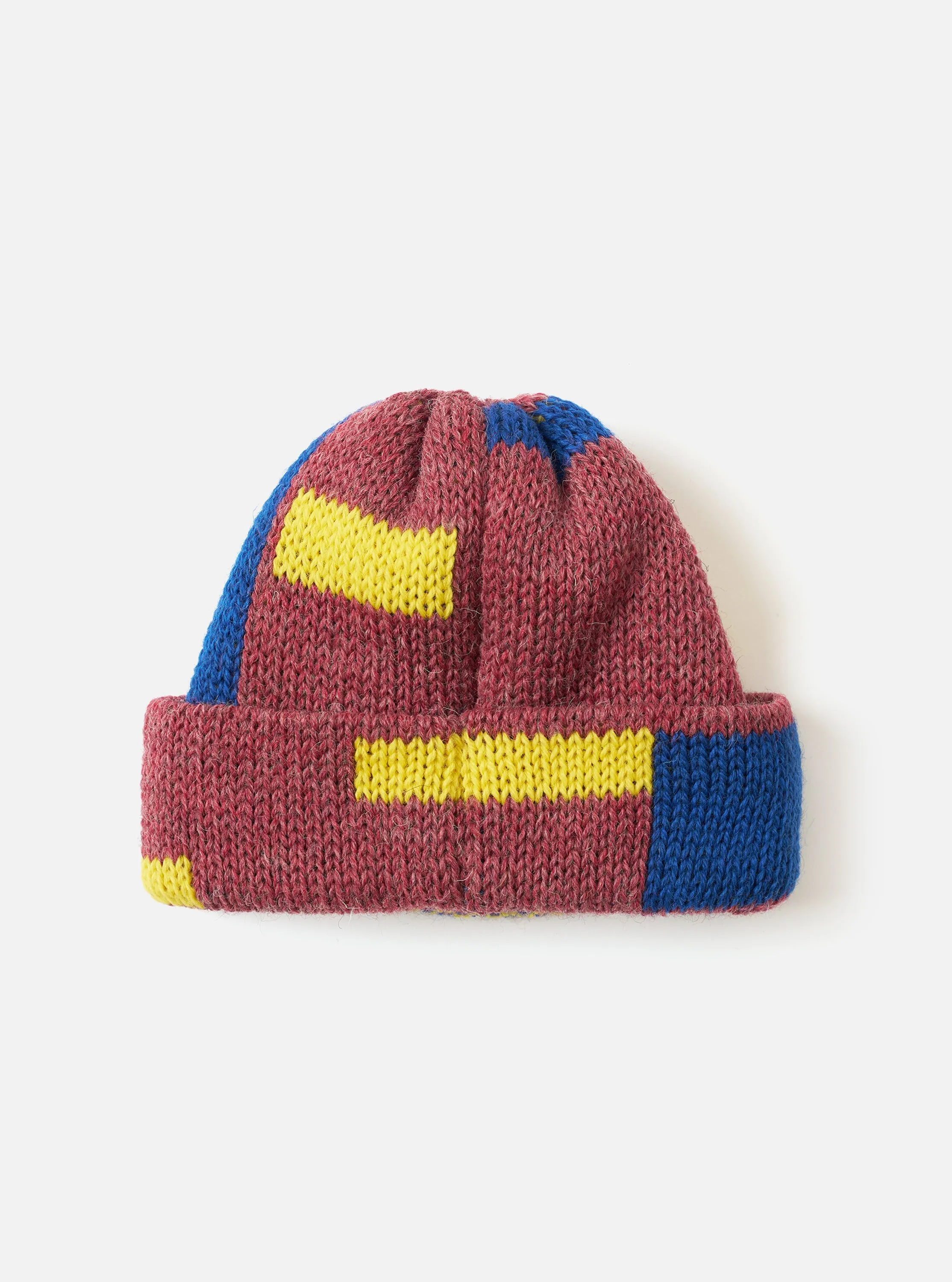 Burgundy/Blue/Lemon British Wool Short Watch Cap sold by Universal Works product image thumbnail 2