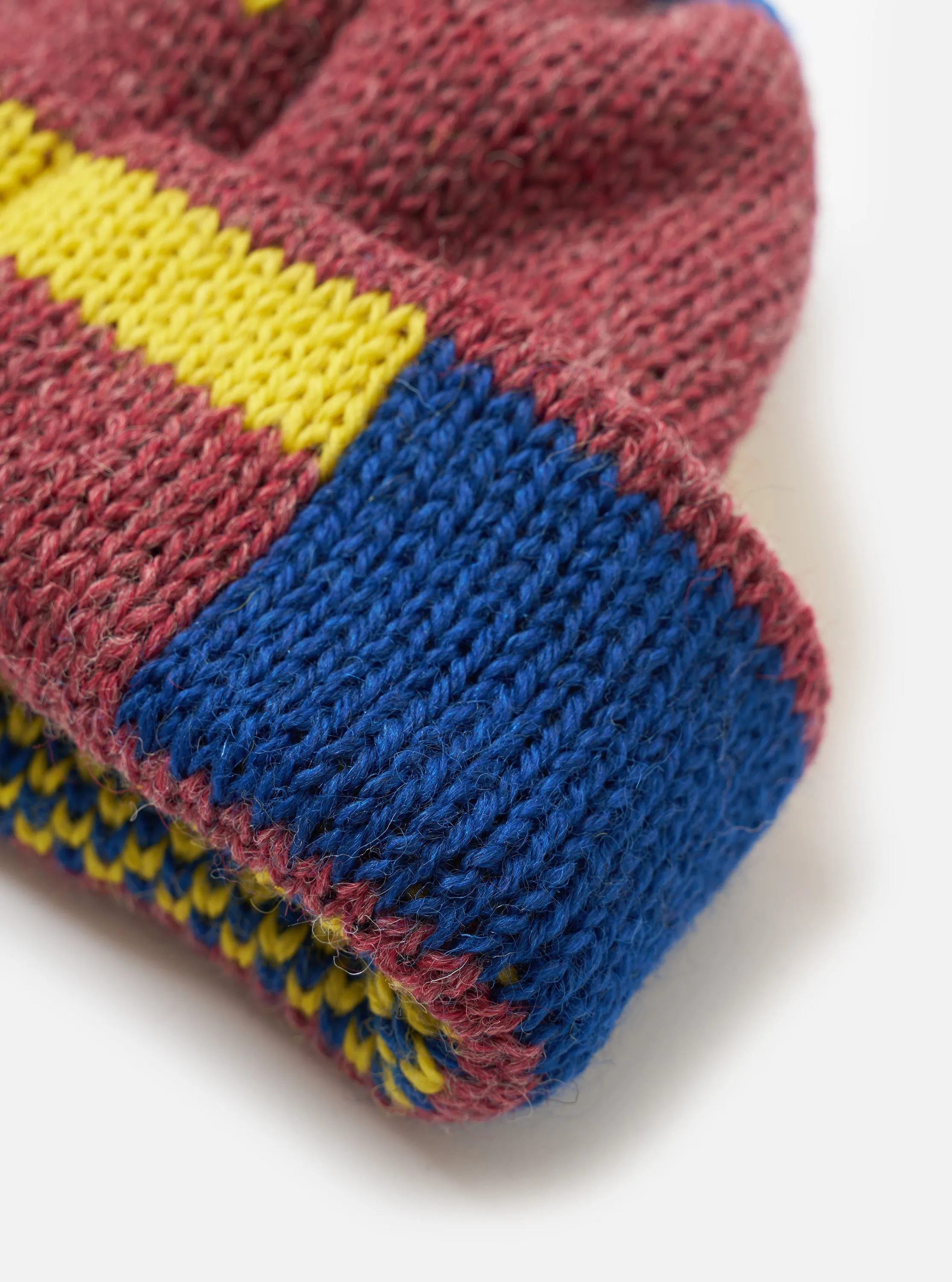 Burgundy/Blue/Lemon British Wool Short Watch Cap sold by Universal Works product image thumbnail 3