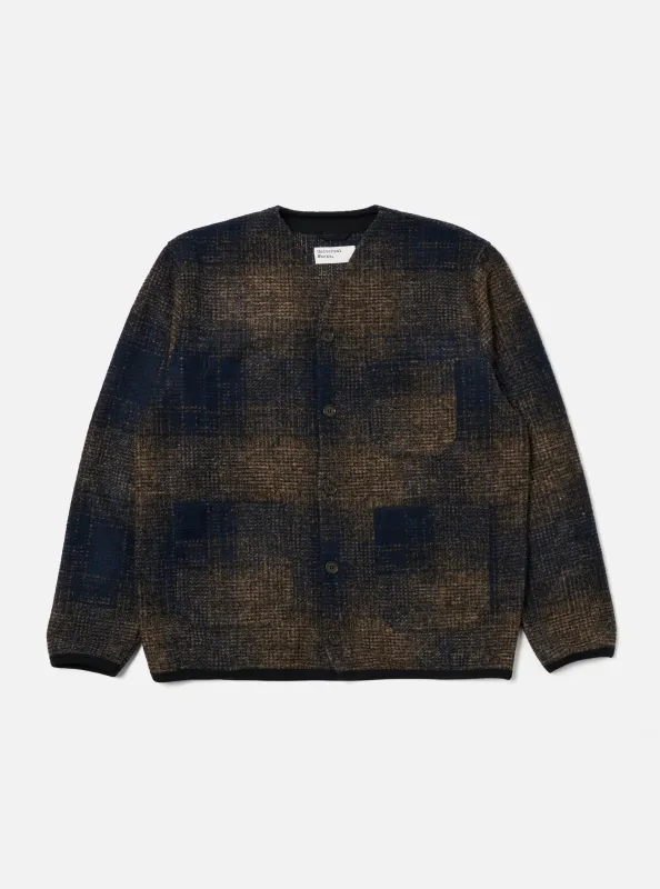 Navy Deca Check Cardigan sold by Universal Works