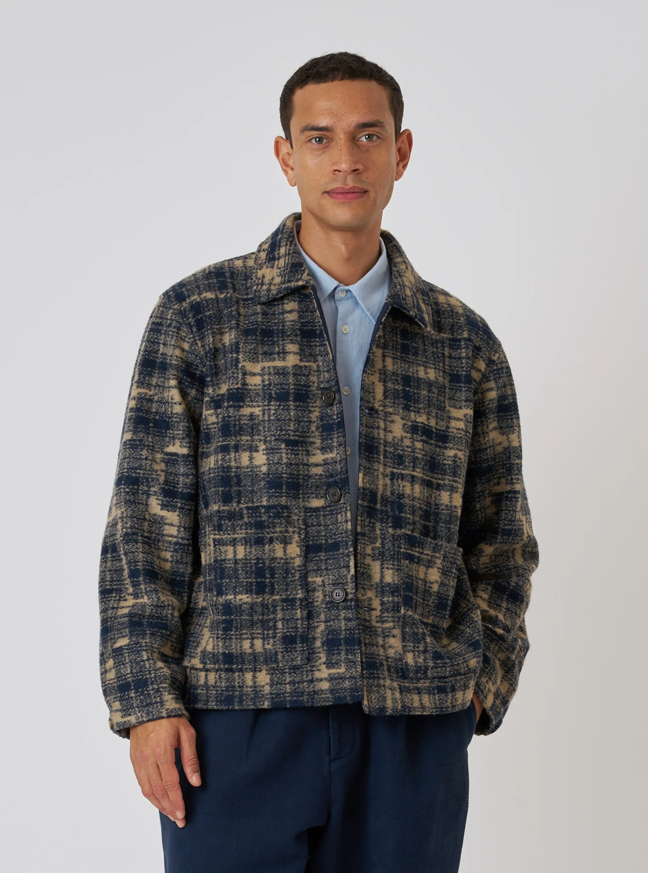 Navy Patch Check Fleece Rams Jacket sold by Universal Works product image thumbnail 2