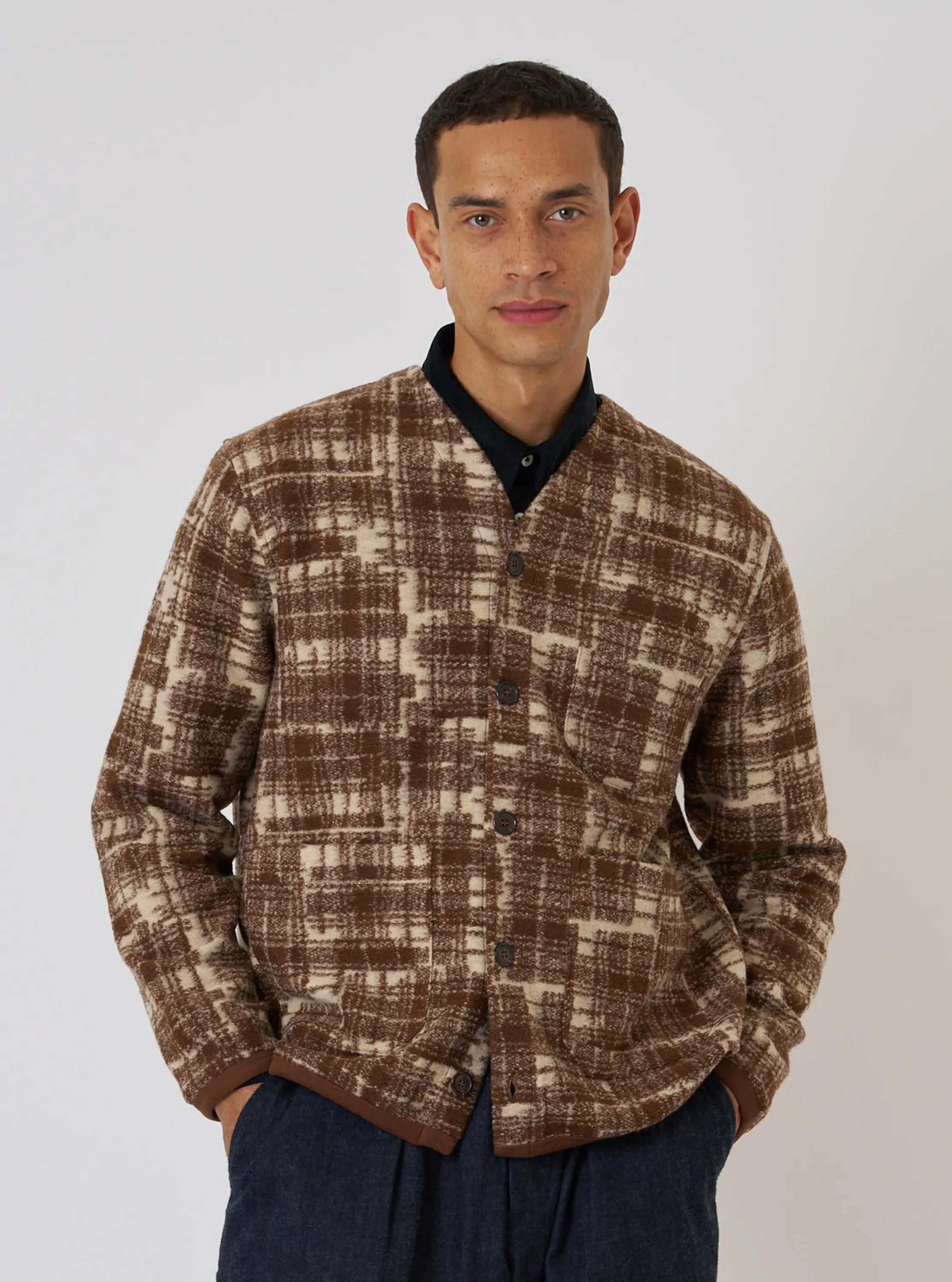 Sand Patch Check Fleece Cardigan sold by Universal Works product image thumbnail 2