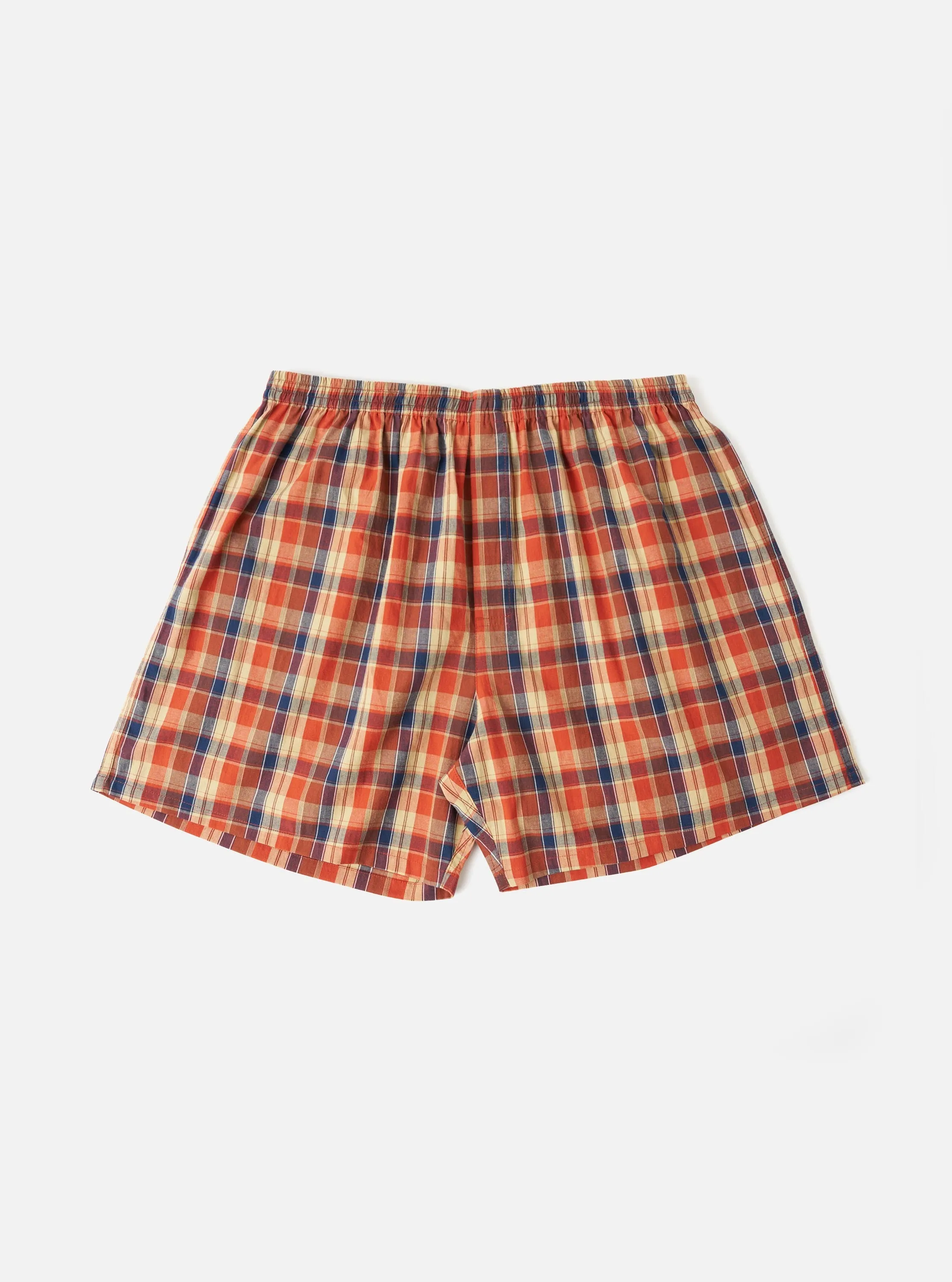 Orange/Navy Madras Check Boxer Short sold by Universal Works