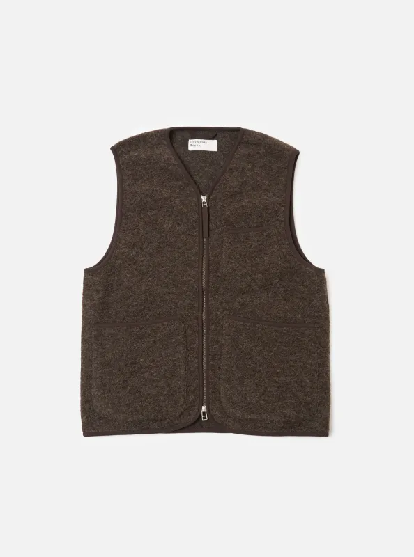 Brown Wool Fleece Zip Gilet sold by Universal Works