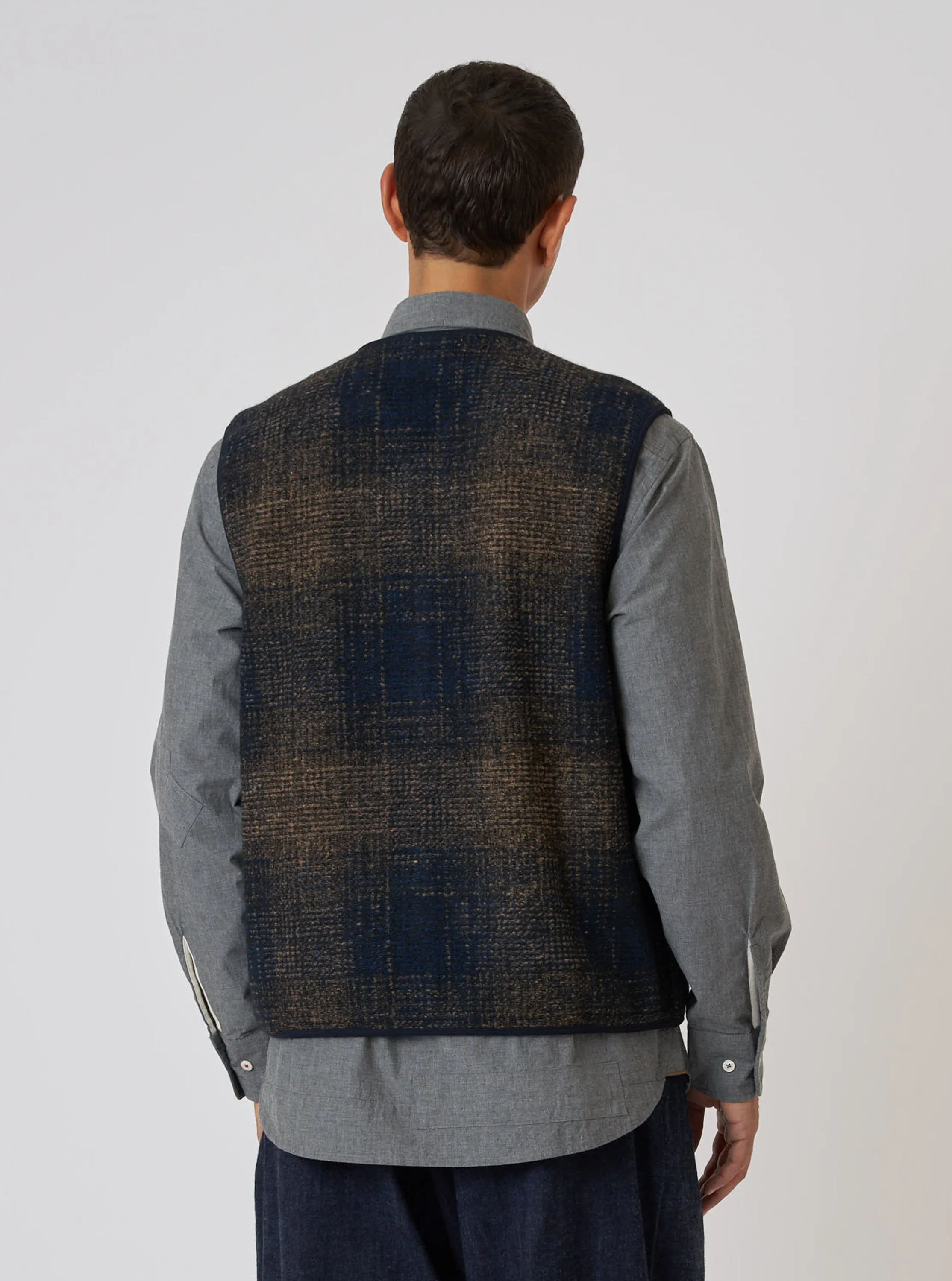 Navy Deca Check Zip Gilet sold by Universal Works product image thumbnail 3