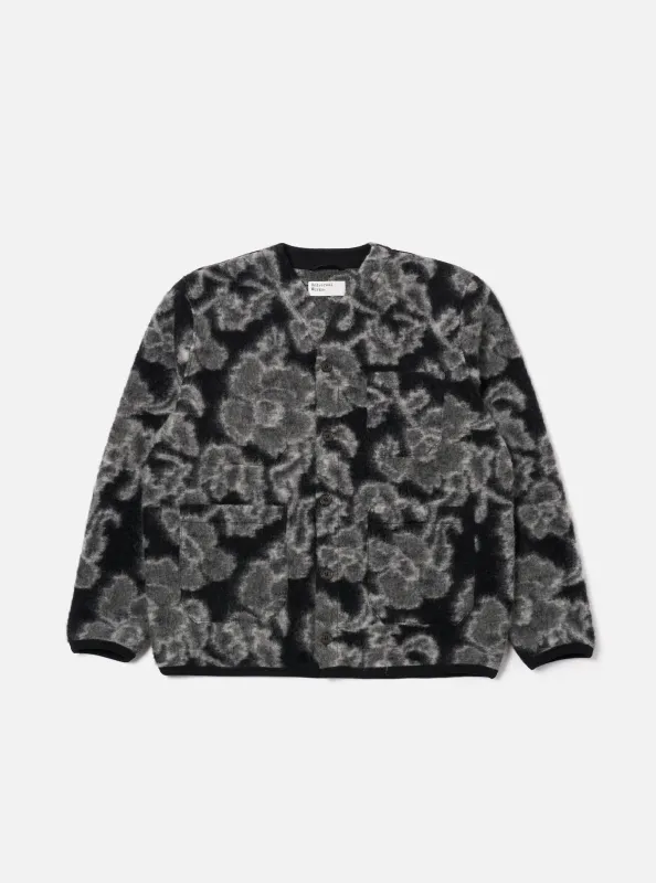 Charcoal Flower Fleece Cardigan made by Universal Works