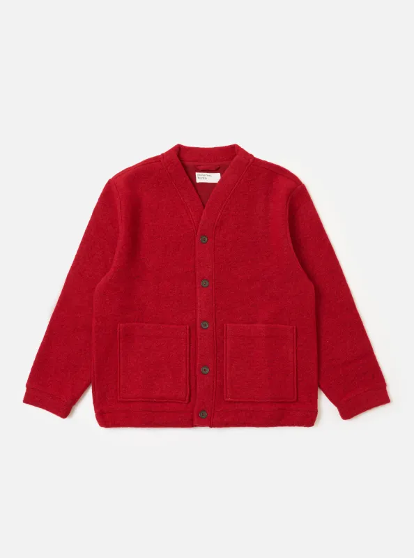 Red Wool Fleece Advance Cardigan made by Universal Works
