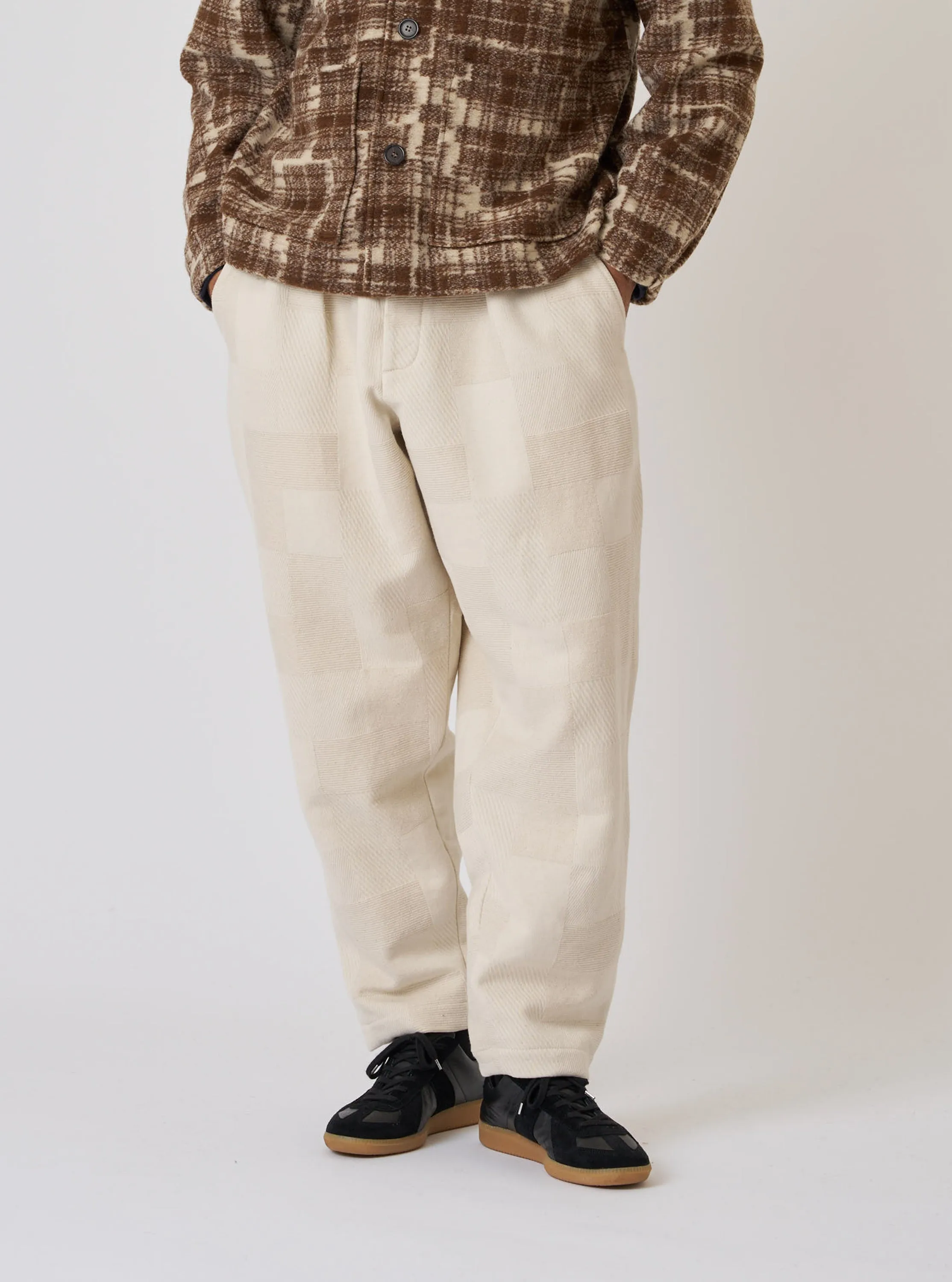 Ecru Patchwork Weave Cotton Pleated Track Pant sold by Universal Works product image thumbnail 2