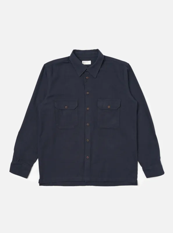 Dark Navy Sid Flannel CPO Shirt made by Universal Works