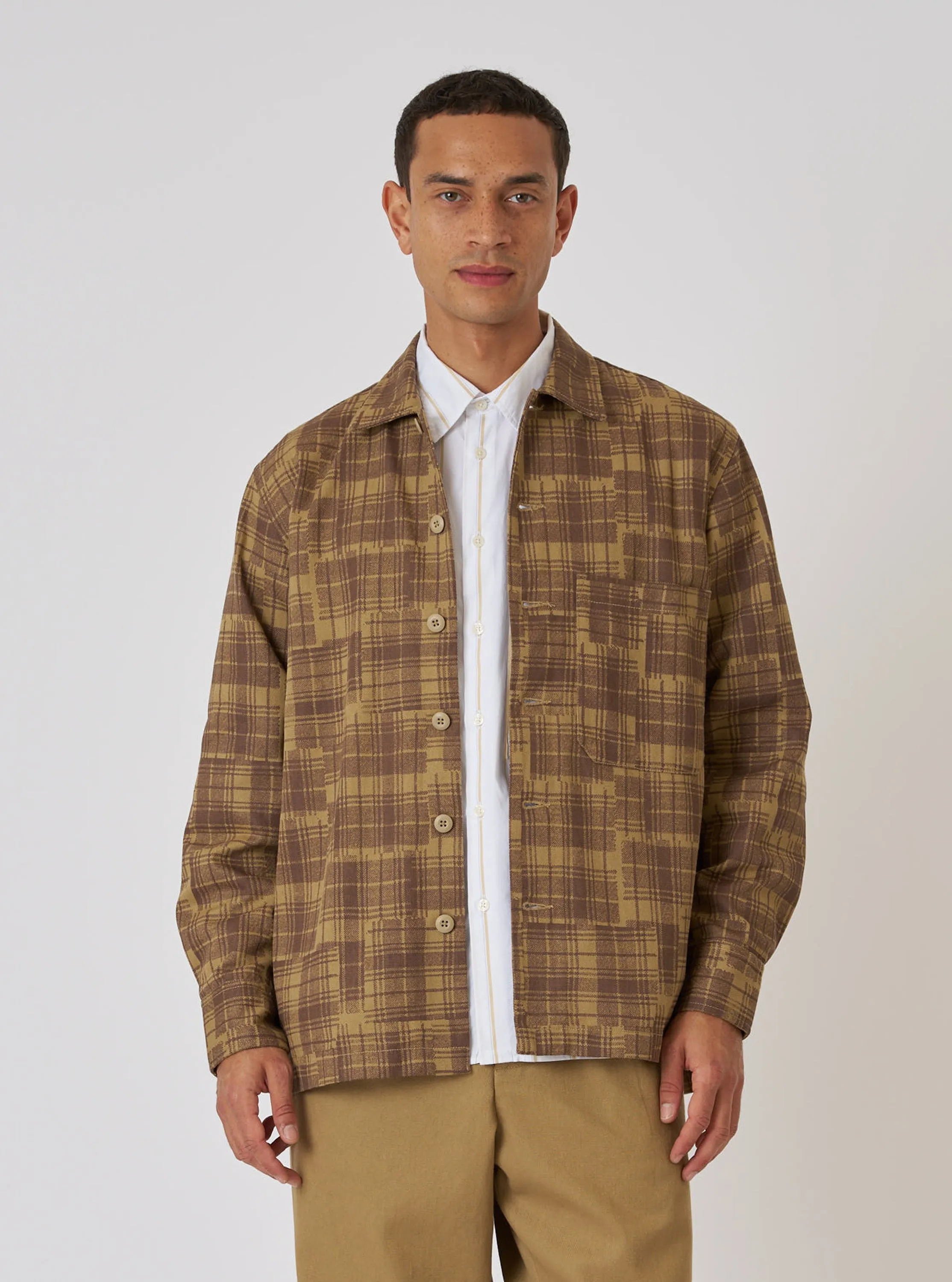 Khaki Patch Check Twill Fatigue Shirt sold by Universal Works product image thumbnail 2