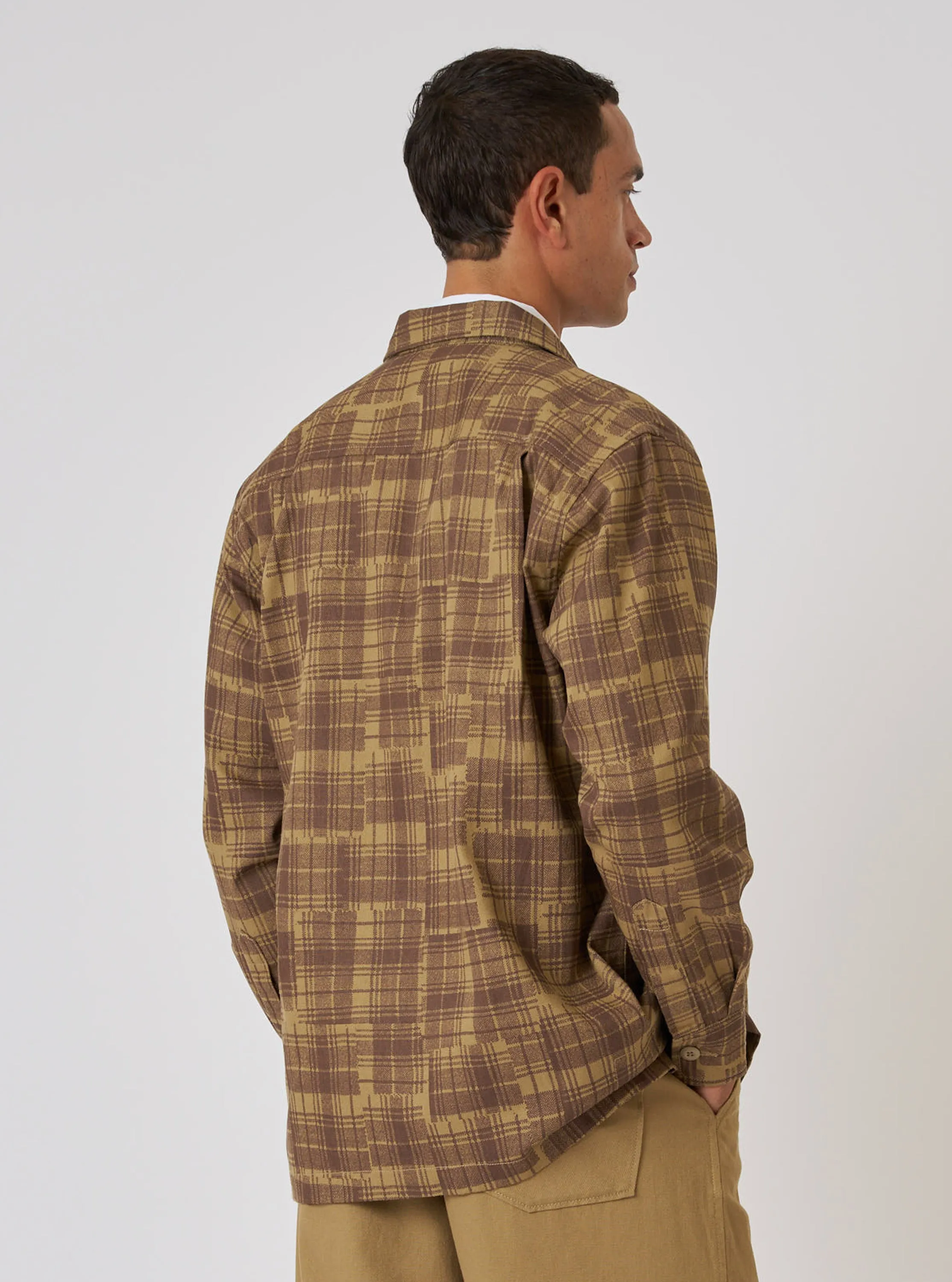 Khaki Patch Check Twill Fatigue Shirt sold by Universal Works product image thumbnail 3