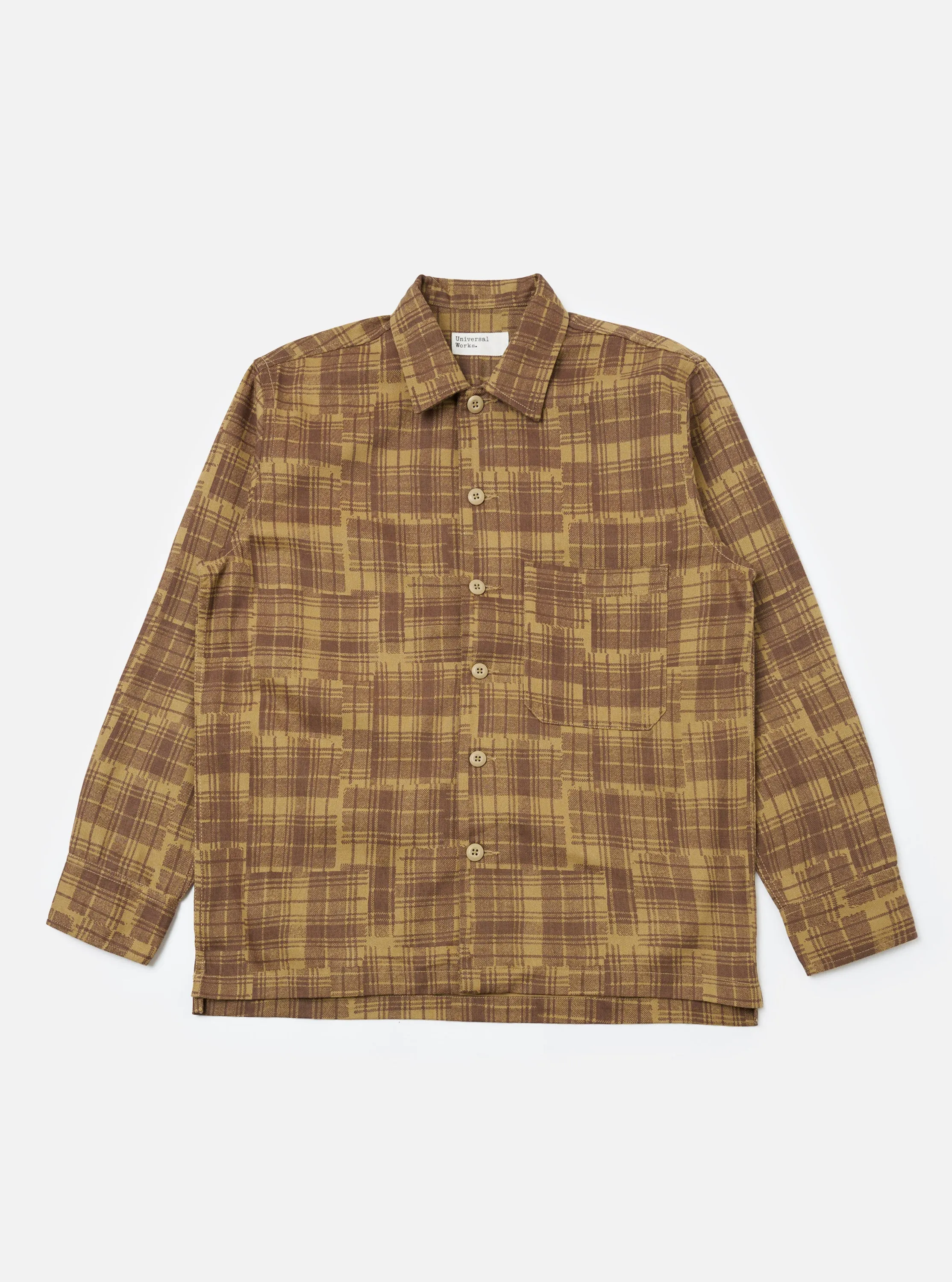 Khaki Patch Check Twill Fatigue Shirt sold by Universal Works