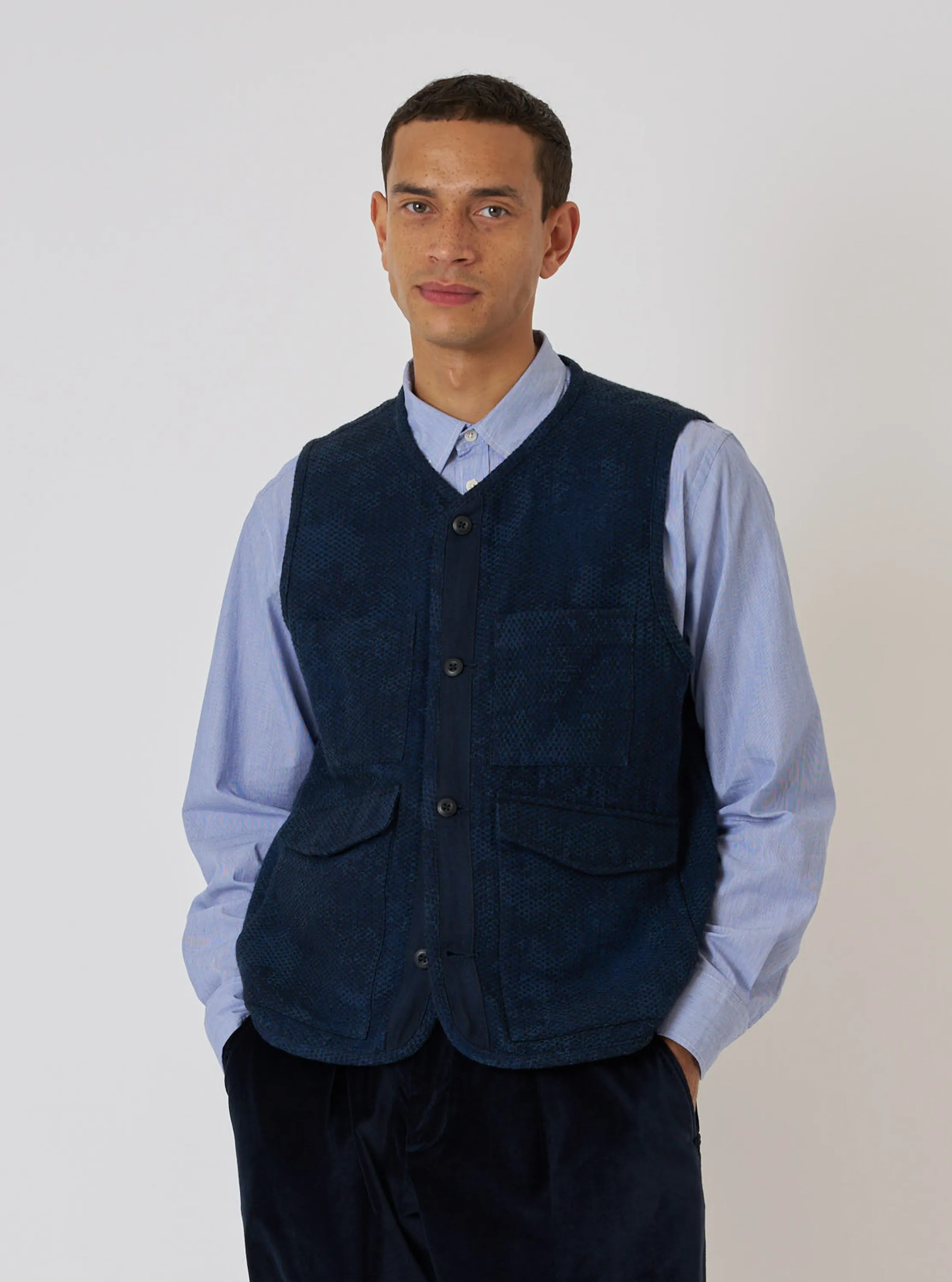 Black/Indigo Denim Camo 4 Pocket Gilet sold by Universal Works product image thumbnail 2