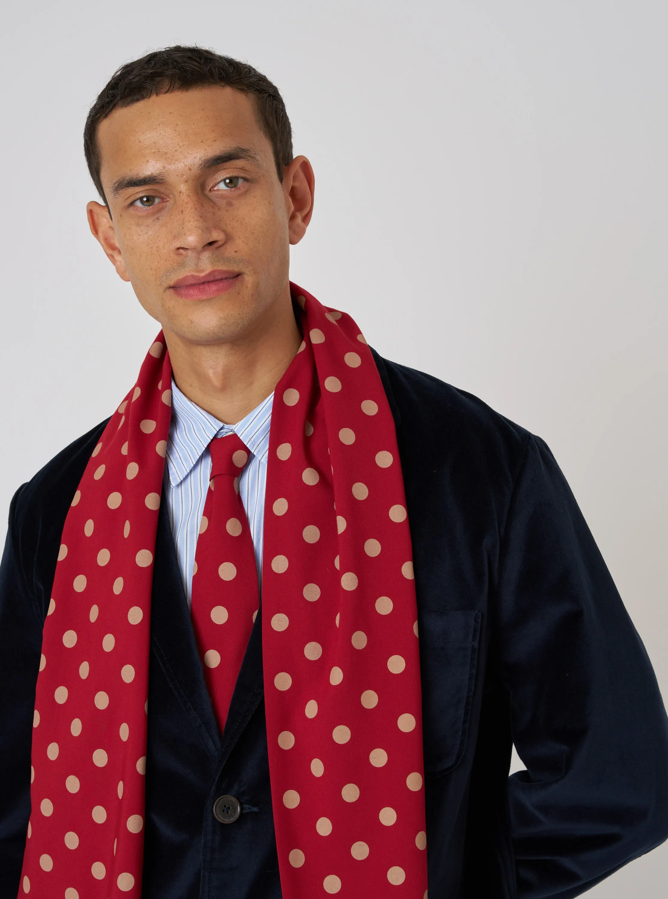 Red Bold Dot Print Rayon Evening Scarf sold by Universal Works product image thumbnail 2