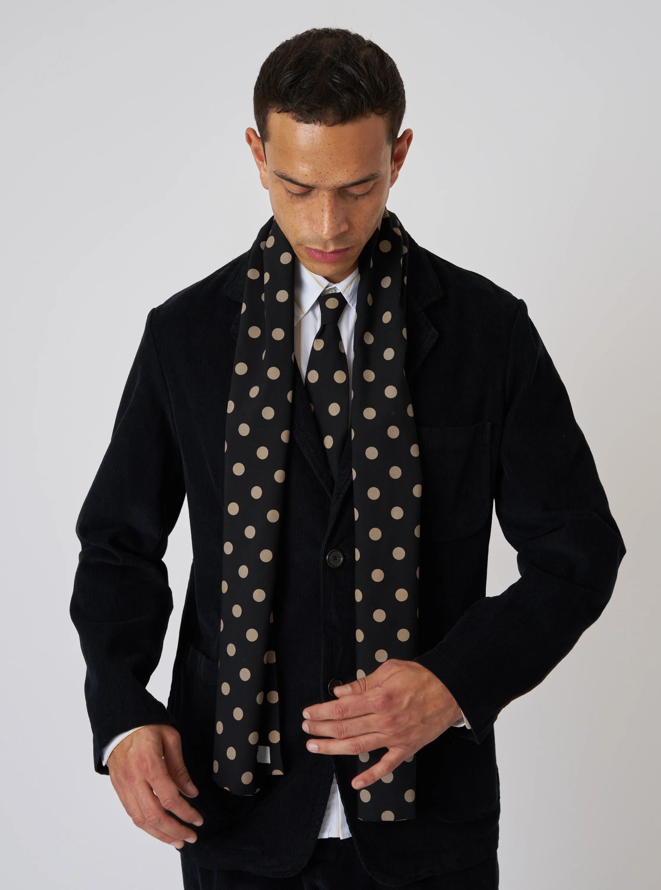 Black Bold Dot Print Rayon Evening Scarf sold by Universal Works product image thumbnail 2