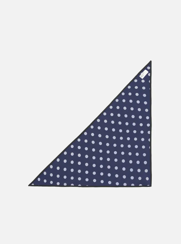 Navy Bold Dot Print Rayon Scout Scarf made by Universal Works