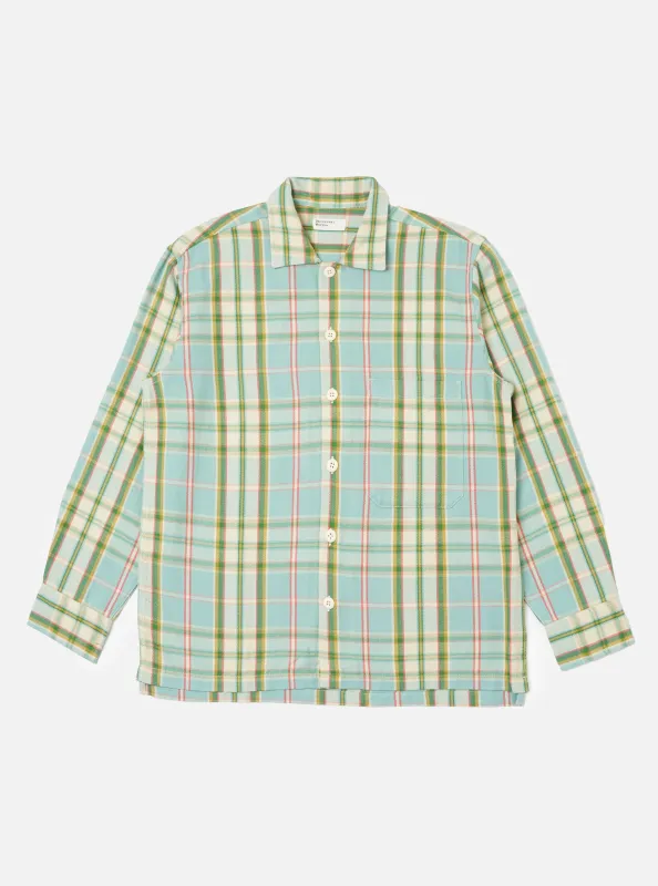 Pale Blue Faded Check Fatigue Shirt made by Universal Works